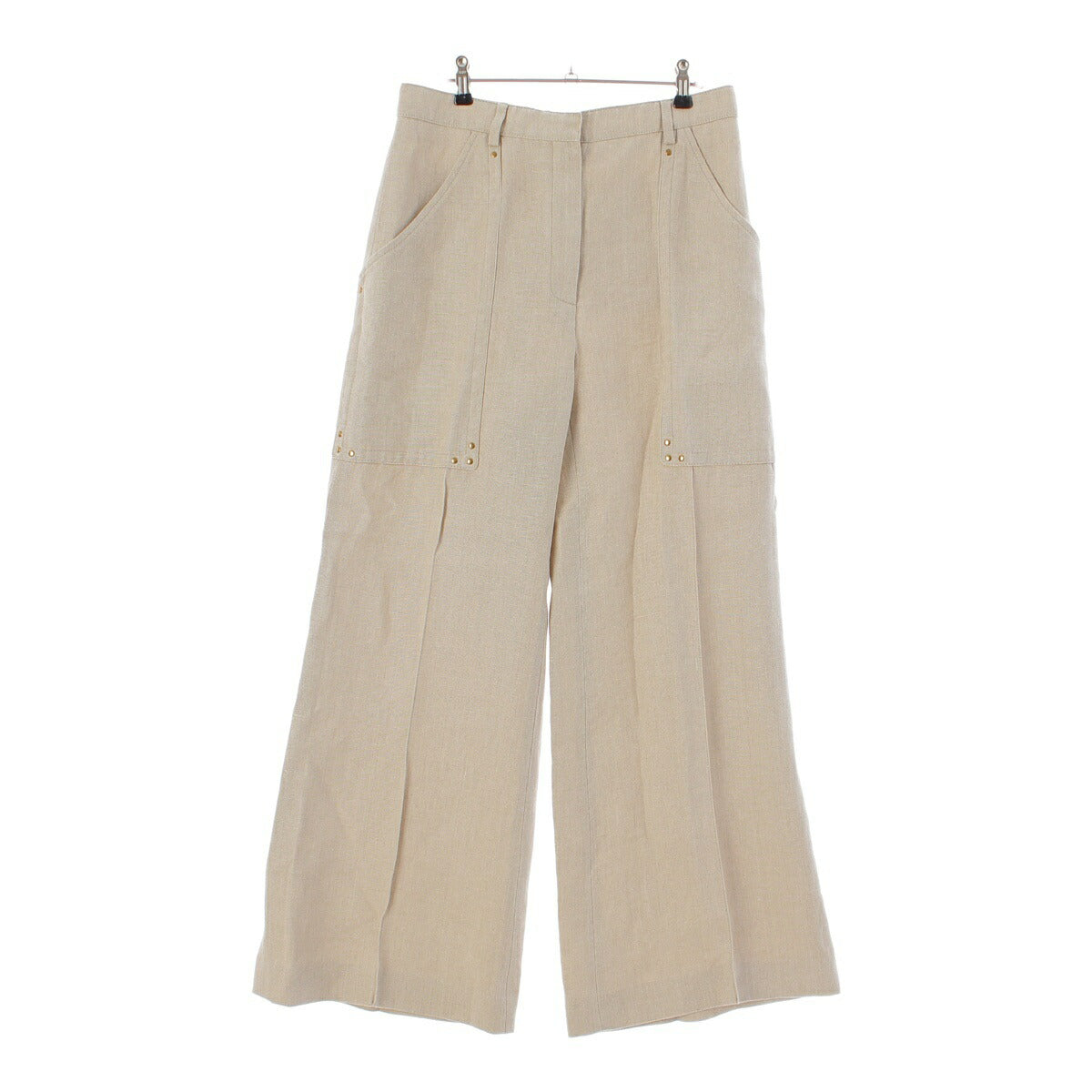 Celine Phoebe Linen Studded Flare Wide Pants 21F15 3230 Beige 42 [Used] [Authentic Guaranteed]