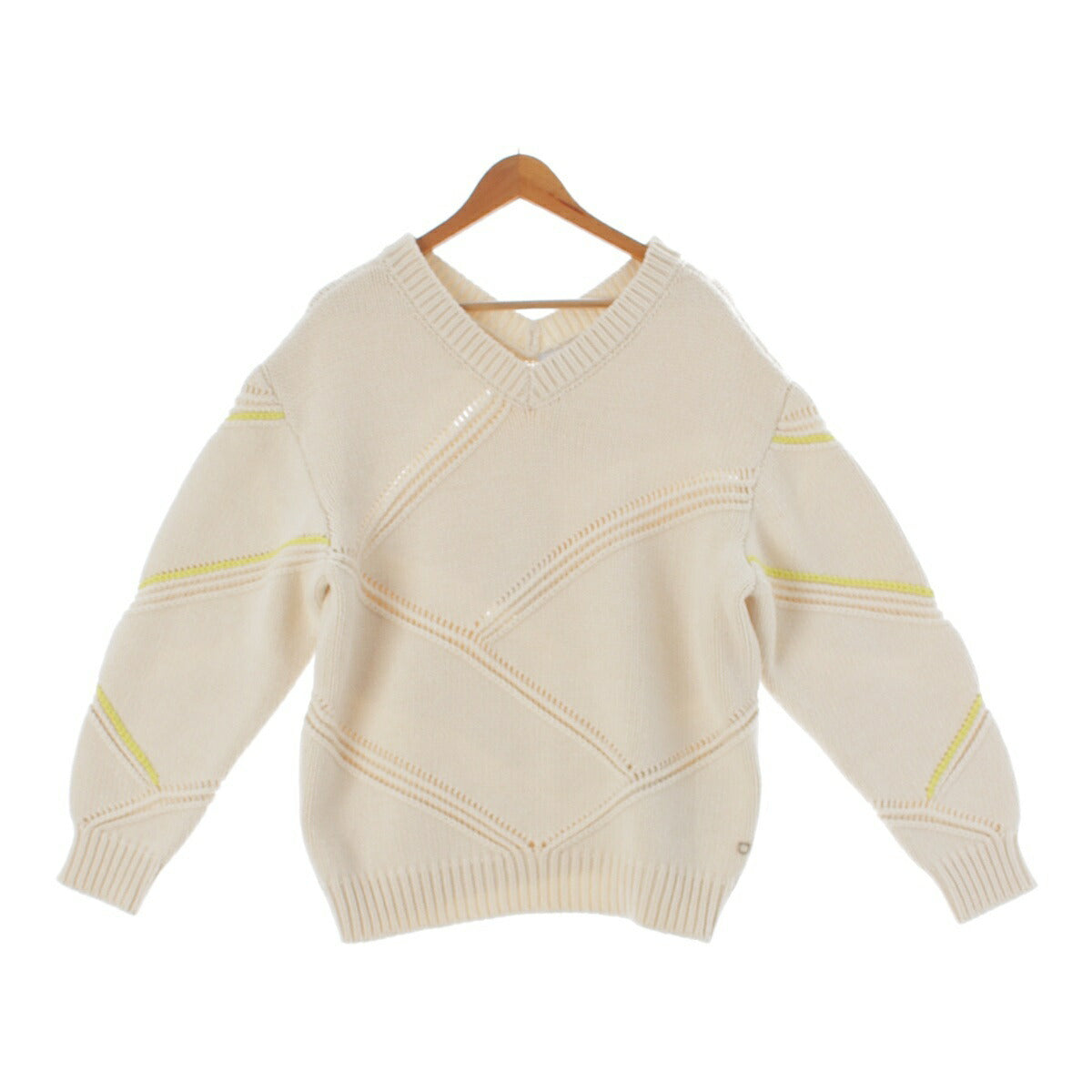 Ferragamo Gancini Virgin Wool V-Neck Knit Sweater Off-White M [Used] [Authentic Product Guaranteed]