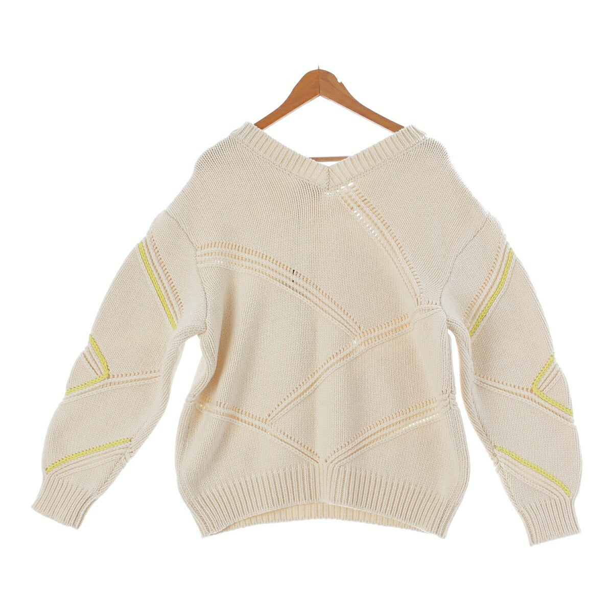 Ferragamo Gancini Virgin Wool V-Neck Knit Sweater Off-White M [Used] [Authentic Product Guaranteed]