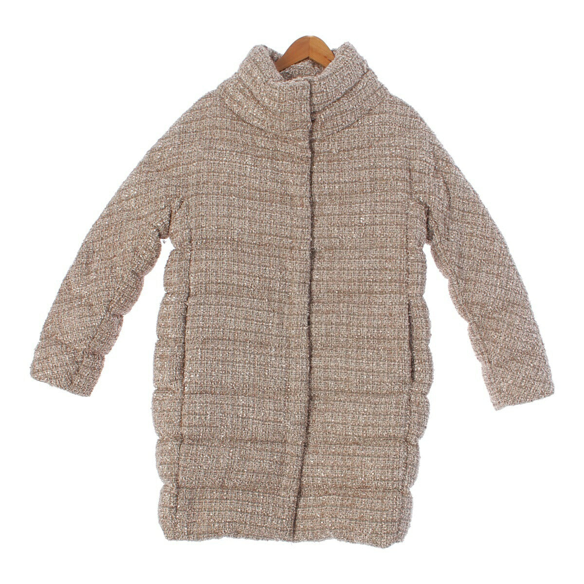 Herno 20AW Tweed Long Virgin Wool Down Coat PI1189D Beige 44 [Used] [Authentic Product Guaranteed]