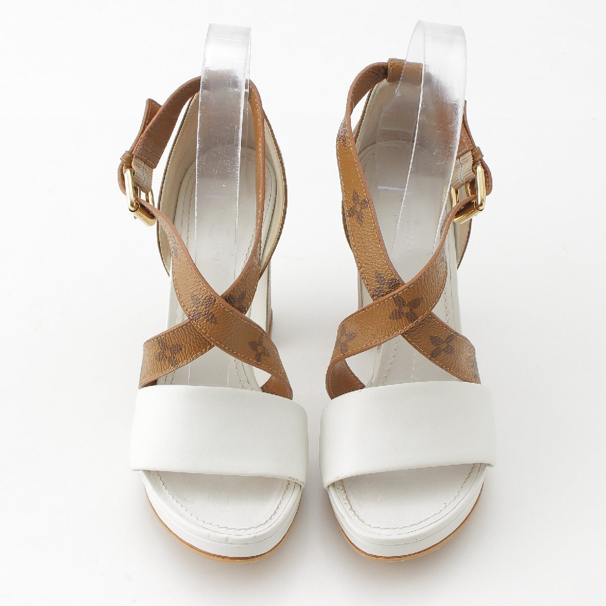 LOUIS VUITTON Monogram Matchmaking Line leather Monogram Sandals Heel pumps White brown 36