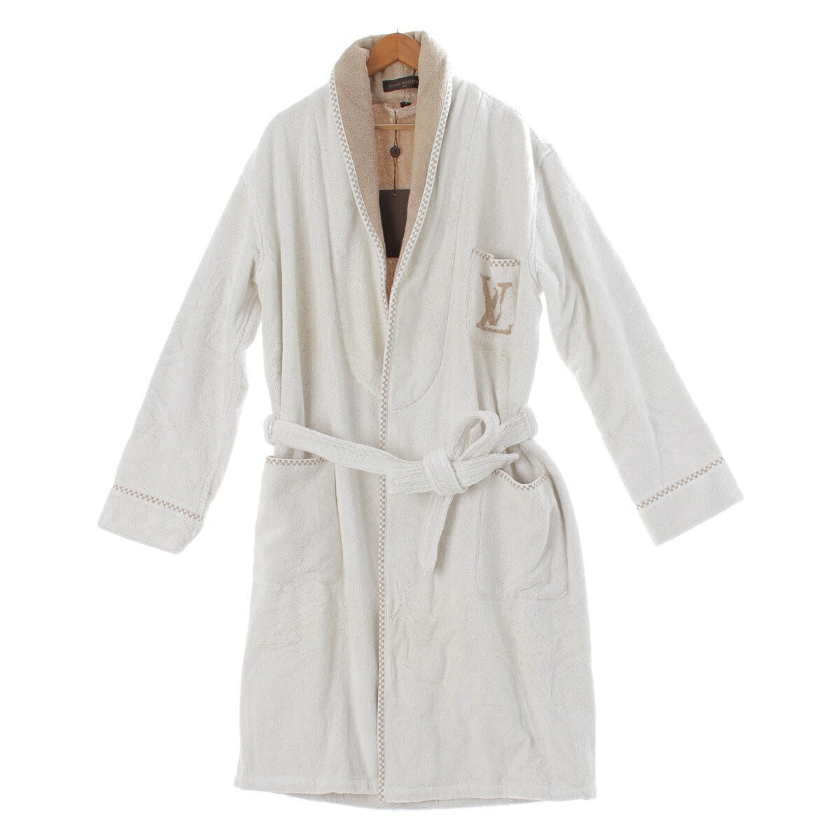 Louis Vuitton Gown Bathrobe LV Logo Monogram Damier Pile White [Used] [Authentic Guaranteed]