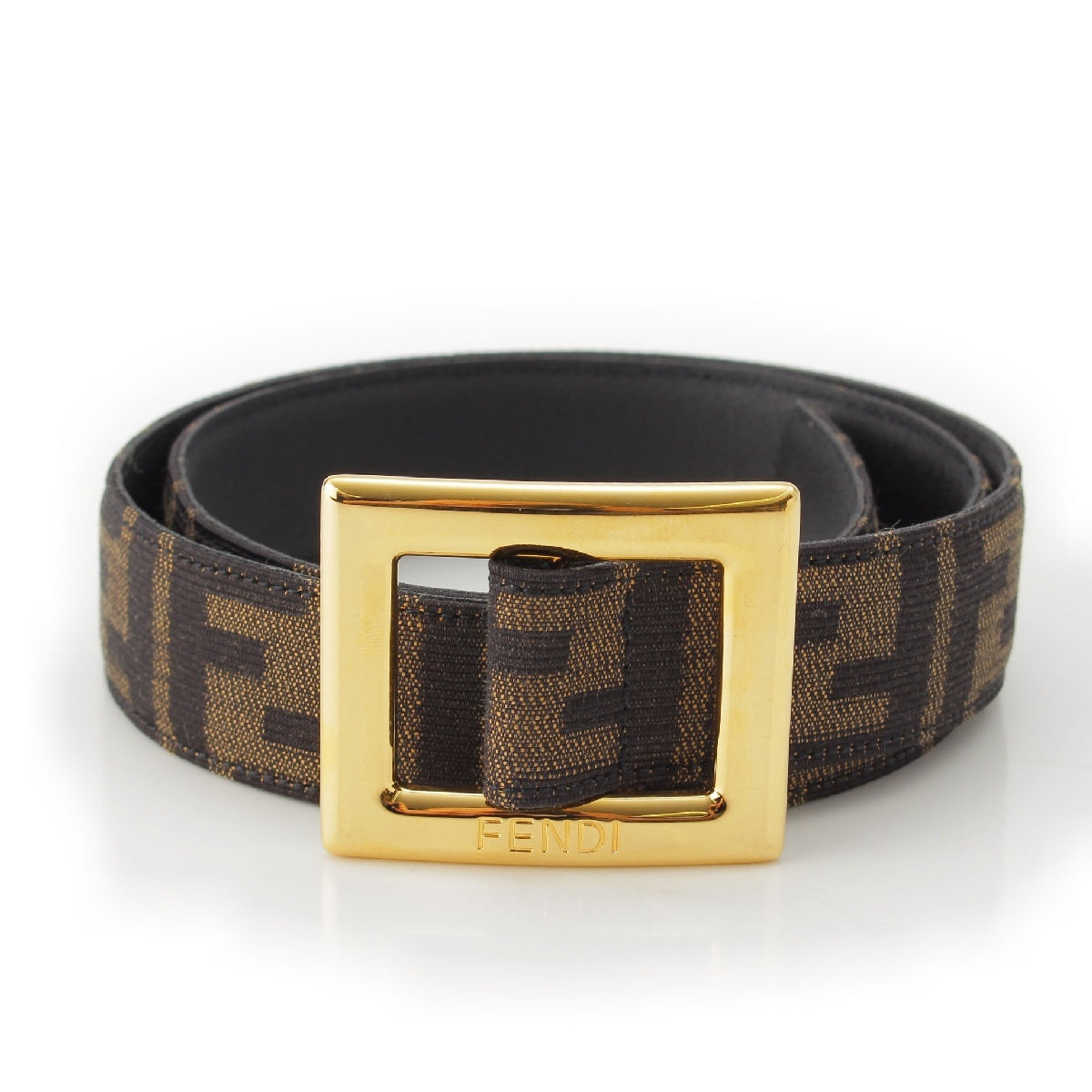 FENDI Zucca Leather canvas Vintage FFPattern Gold Metal belt Brown