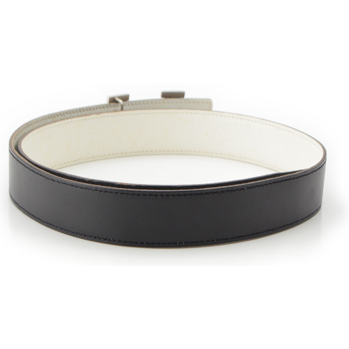 HERMES □ J marking Box calf Courchevel Constance reversible belt SilverMetal belt Noir White 85