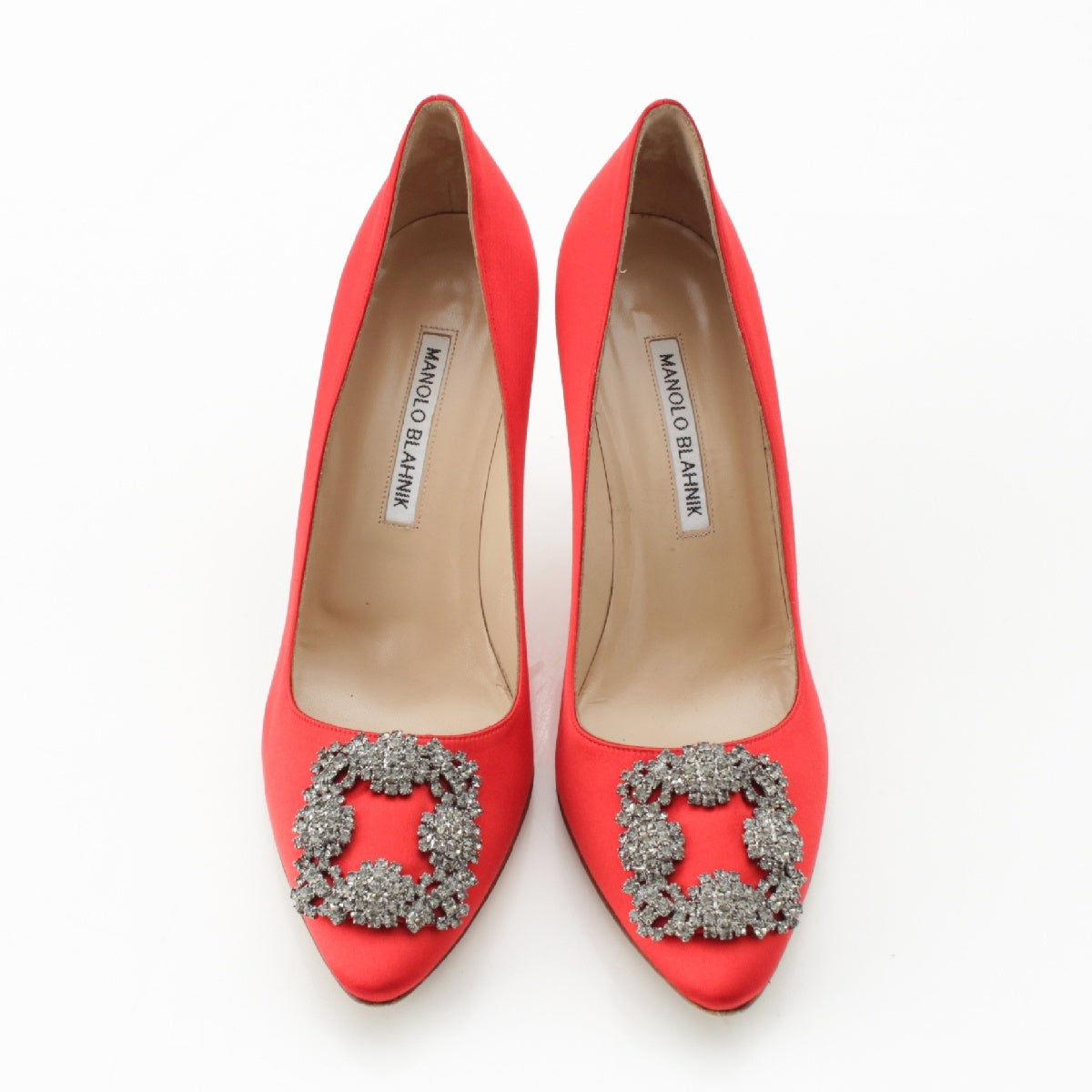 MANOLO BLAHNIK Hangishi Satin crystal heels pumps CHAOS 70 4097 SNAKE Red 38