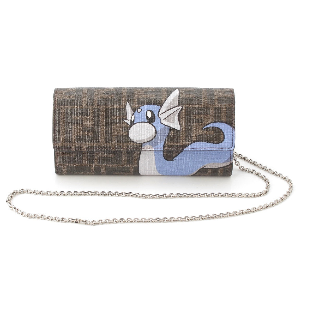 FENDI × Pokemon Dratini Zucca leather FF pattern Wallet Chain Fragment Purse 8M0365AR22F1NPK Brown blue