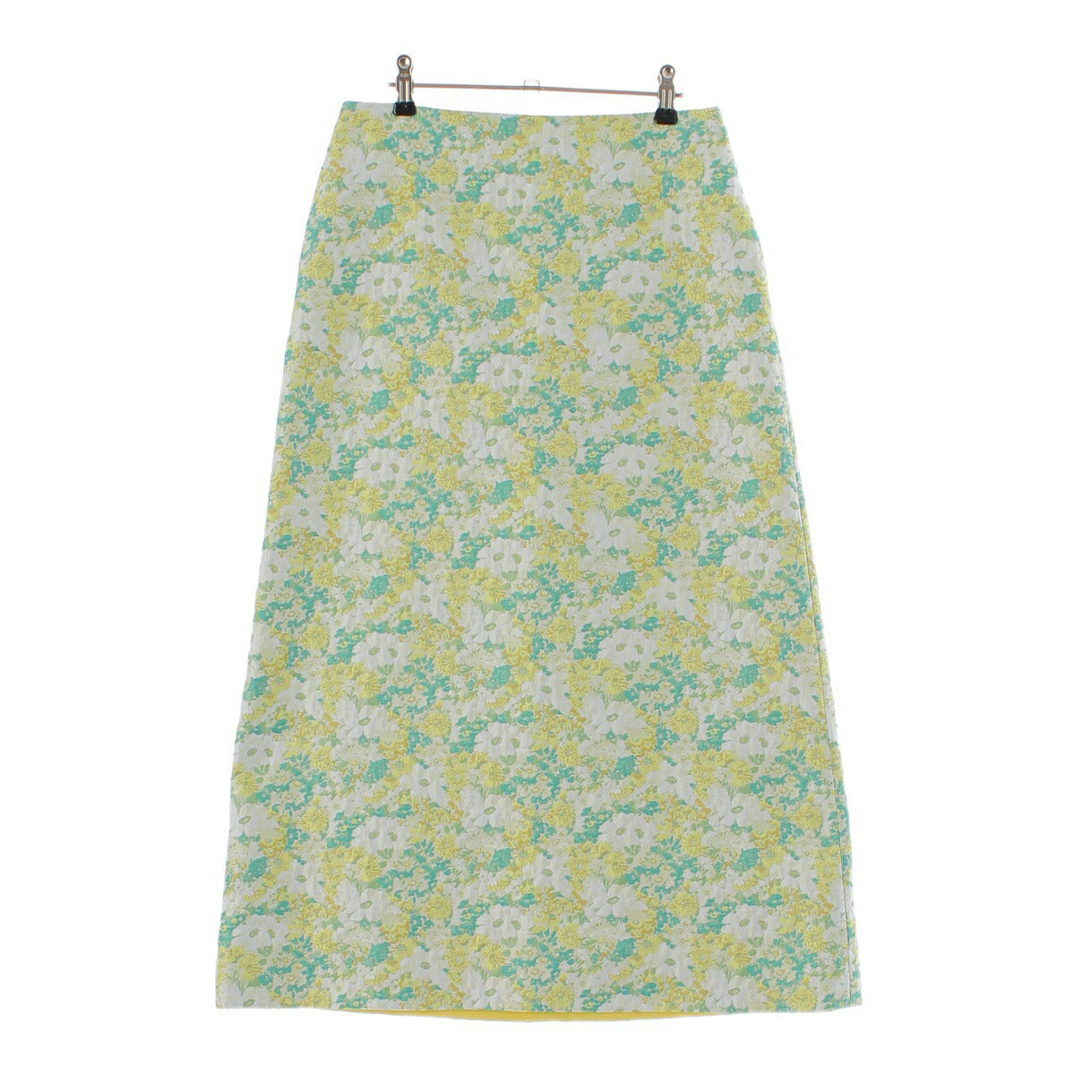 Drawer Flower Jacquard Skirt Polyester Nylon 6524-299-1709 Green Yellow White Size 36 [Used] [Authentic Product Guaranteed]