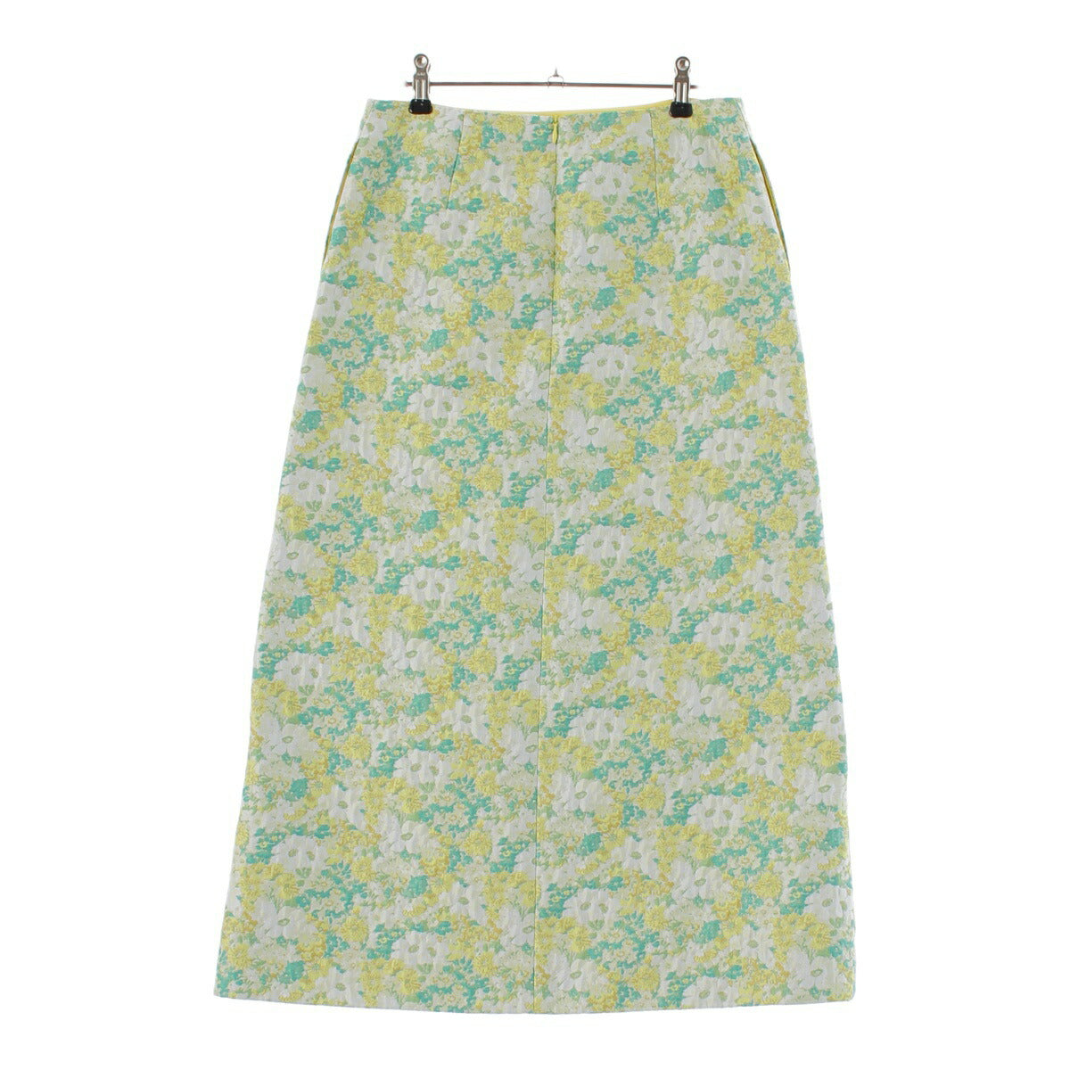 Drawer Flower Jacquard Skirt Polyester Nylon 6524-299-1709 Green Yellow White Size 36 [Used] [Authentic Product Guaranteed]