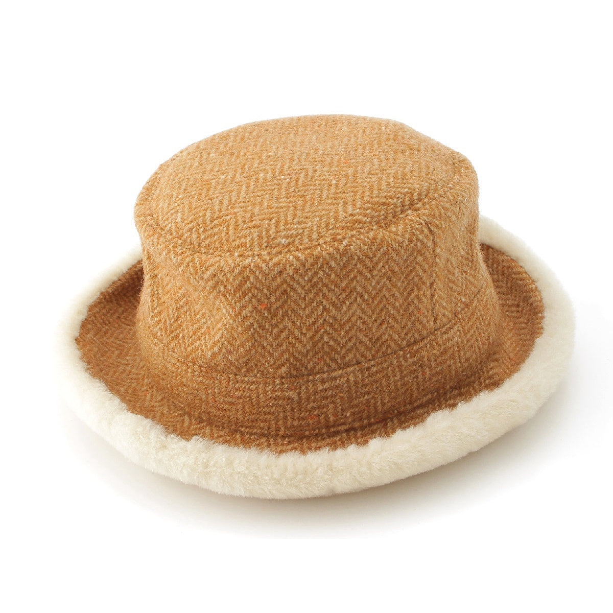 HERMES Herringbone Cashmere Wool hat Bucket hat Brown 57