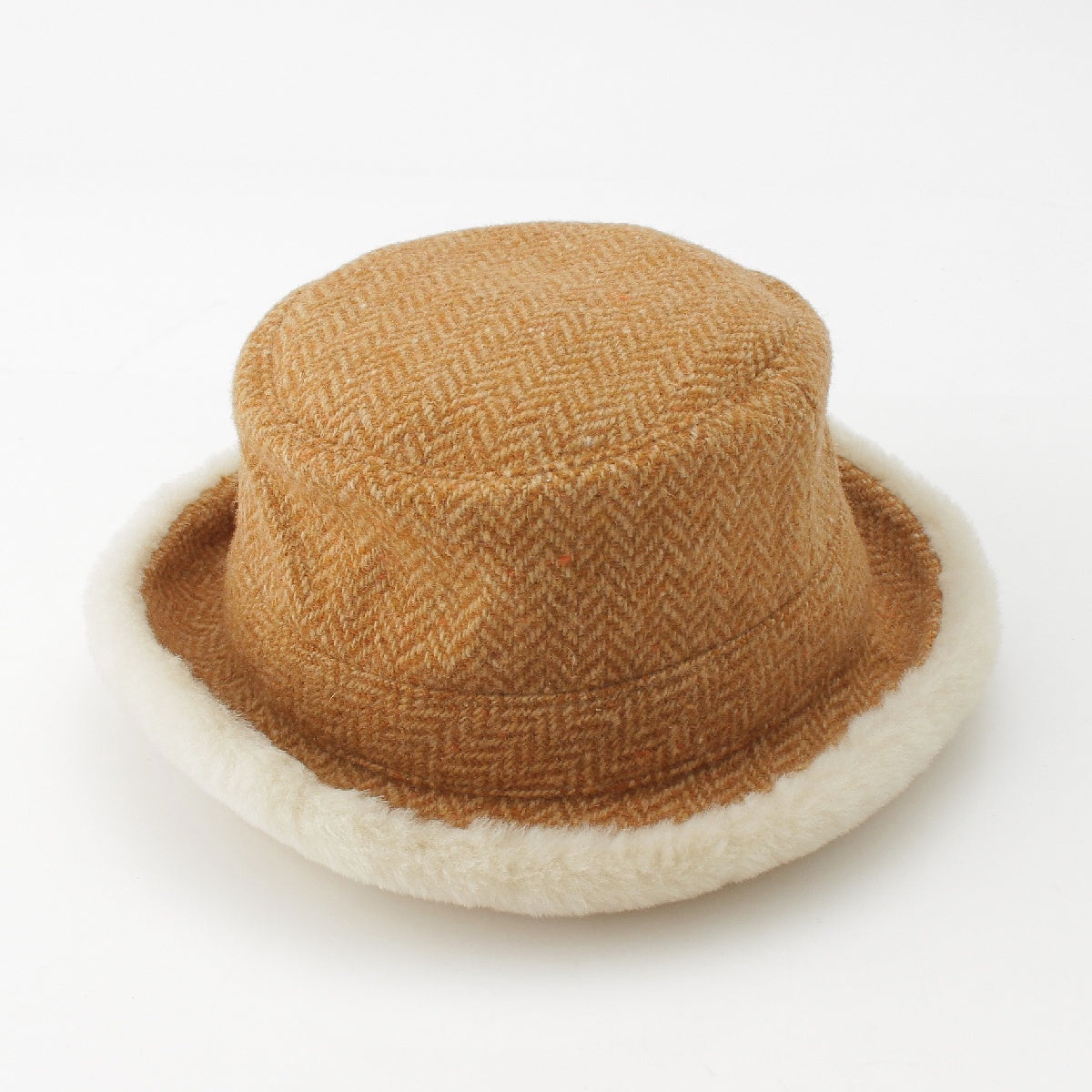 HERMES Herringbone Cashmere Wool hat Bucket hat Brown 57