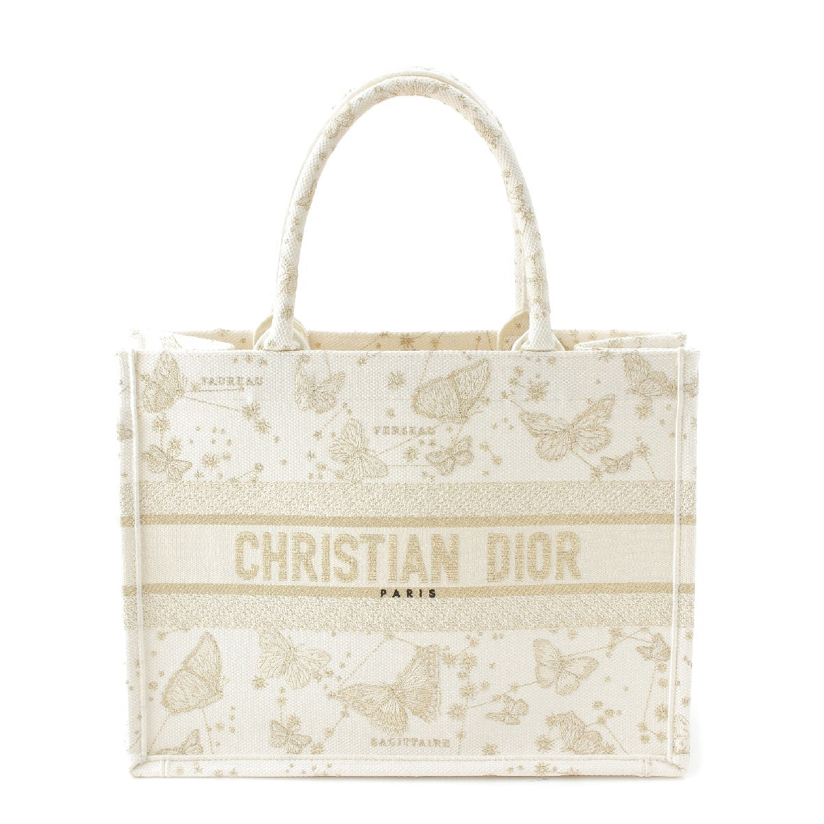 Christian Dior Book Tote Medium canvas Butterfly embroidery Tote Bag M1296ZESU White gold