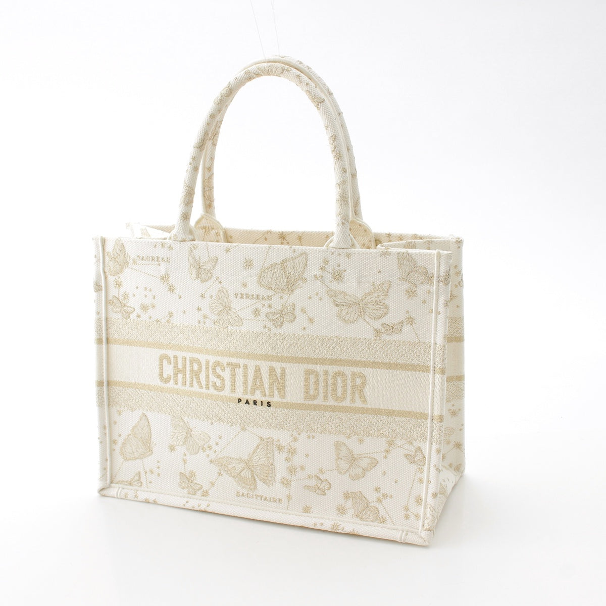 Christian Dior Book Tote Medium canvas Butterfly embroidery Tote Bag M1296ZESU White gold