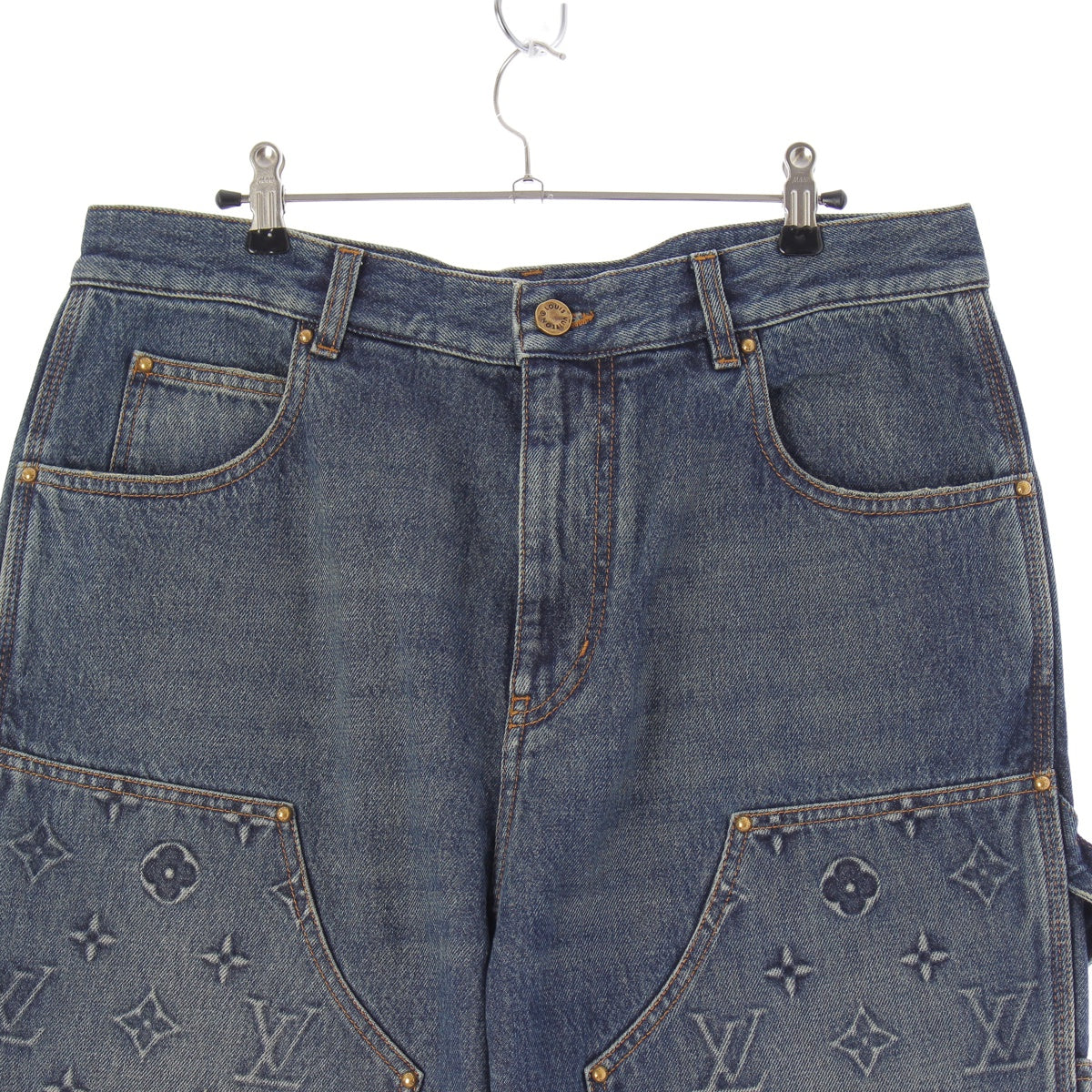 LOUIS VUITTON 23AW Monogram denim Workwear Painter Carpenter Wide Pants Bottoms RM232Q Y38 HOD45W Indigo blue 34