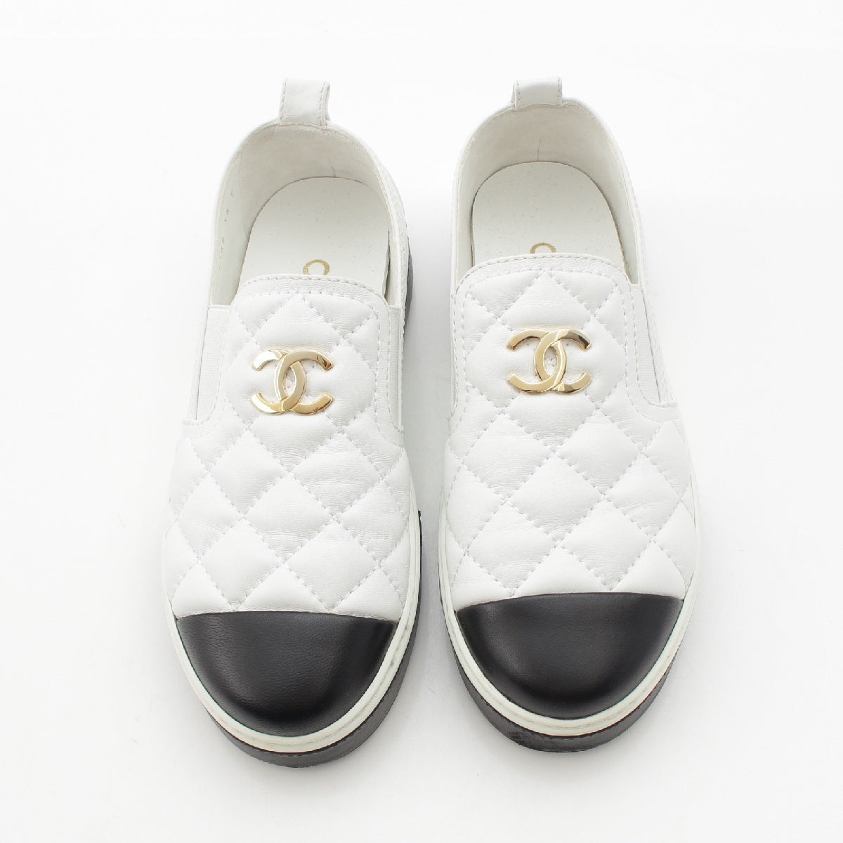 CHANEL 23P leather Matrasse COCO Mark Bicolor Slip-on Sneaker shoes G39180  White black 38