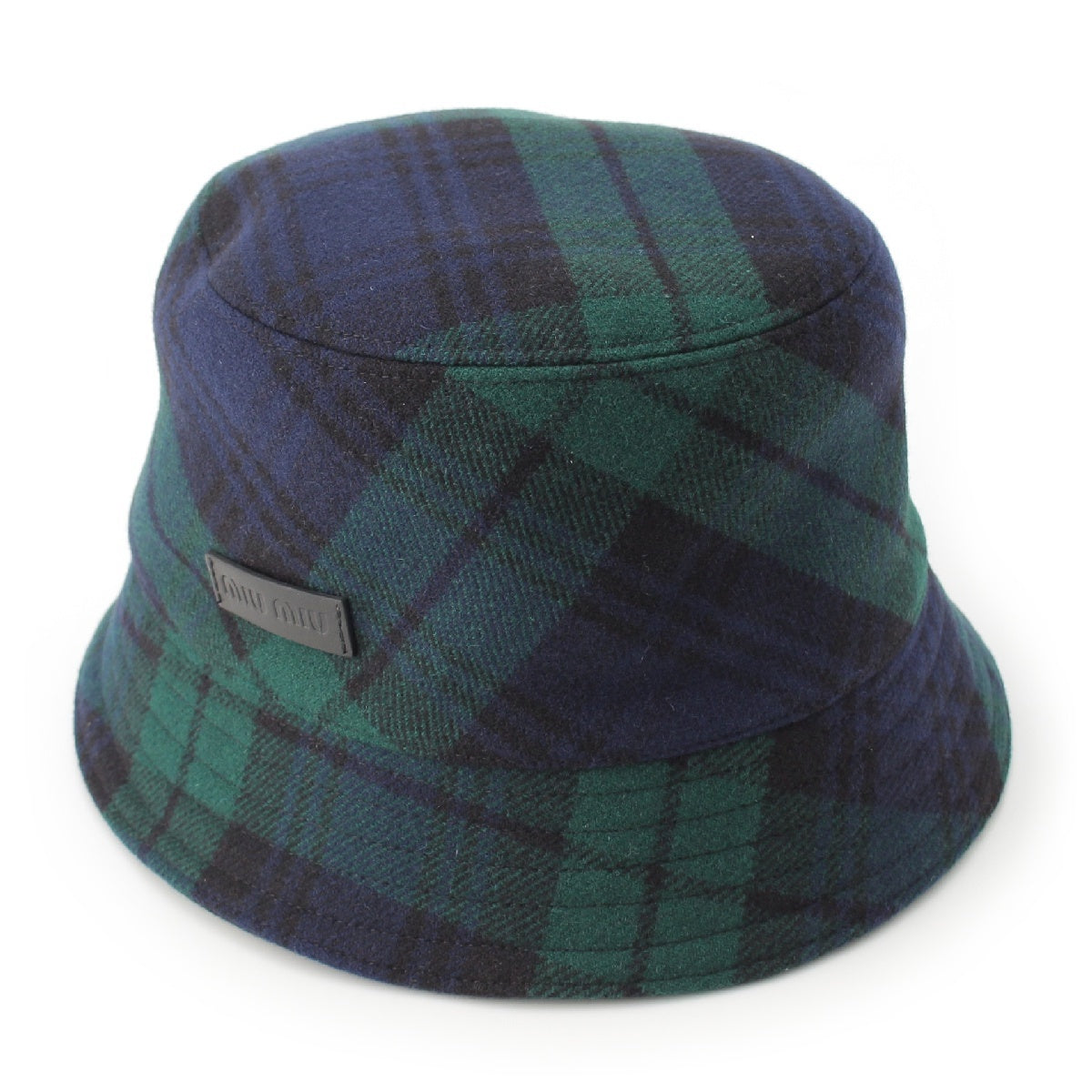 MIUMIU wool Check Pattern Bucket hat hat Green blue M