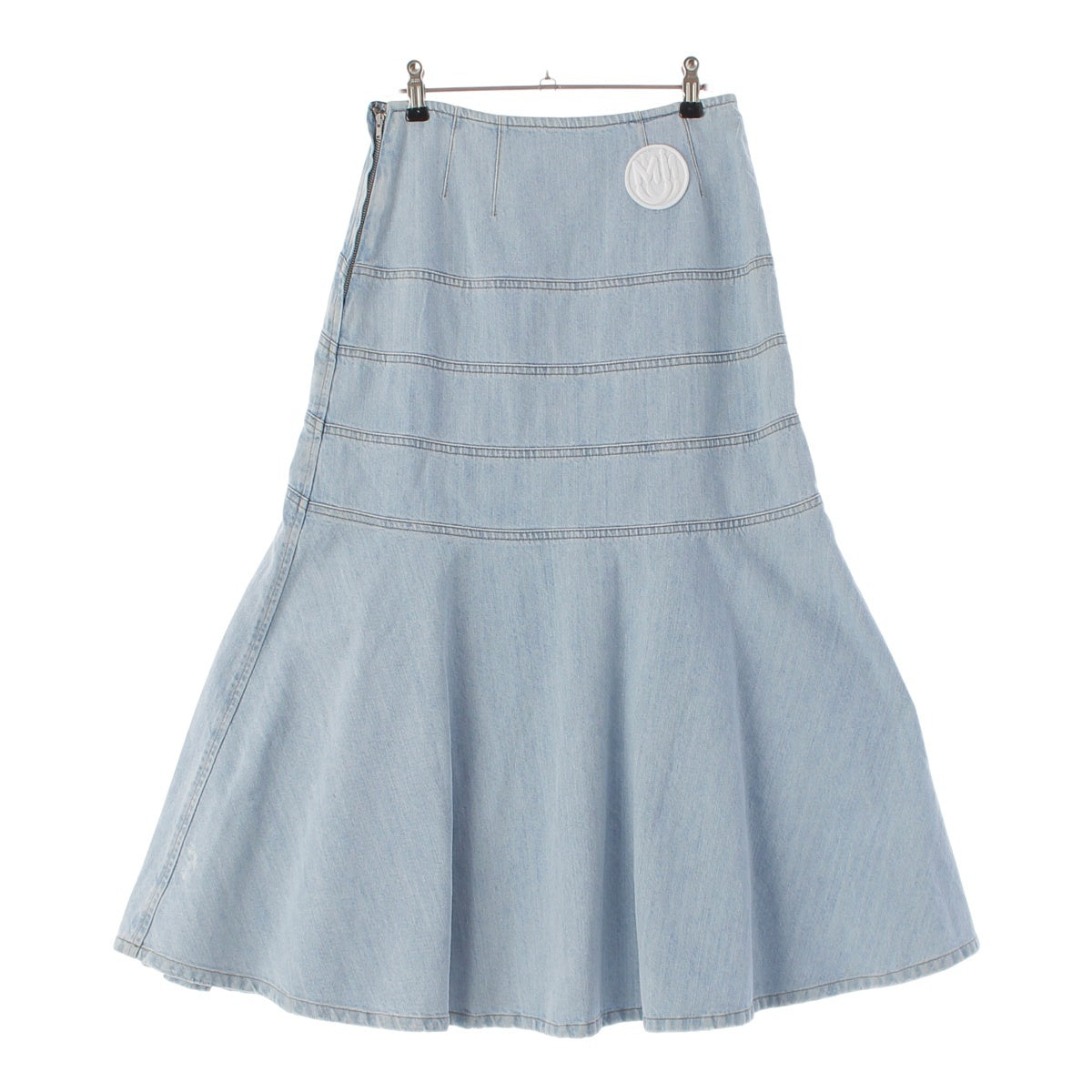 MIUMIU cotton Logo patch distressed denim long skirt GWD155 blue 38