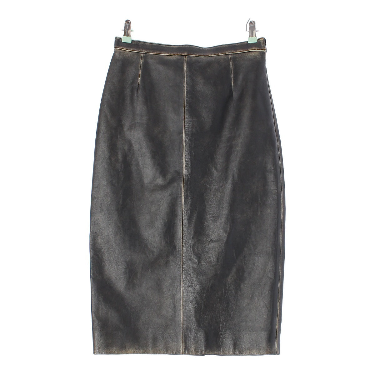 MIUMIU leather Distressed Long Tight skirt MPD530 black 42