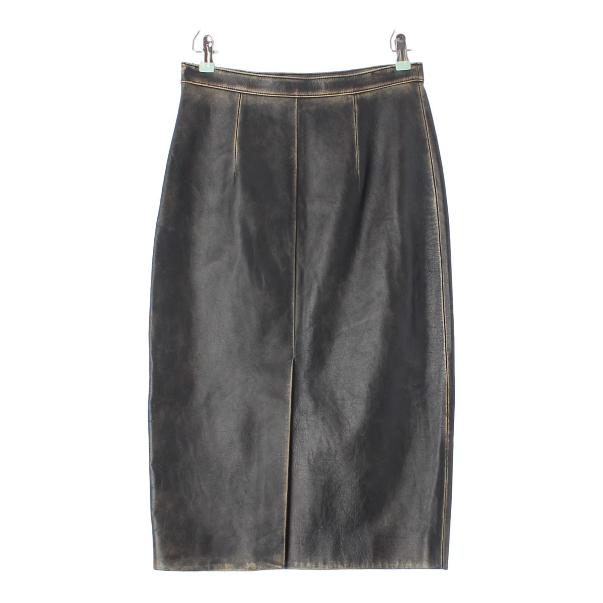 MIUMIU leather Distressed Long Tight skirt MPD530 black 42