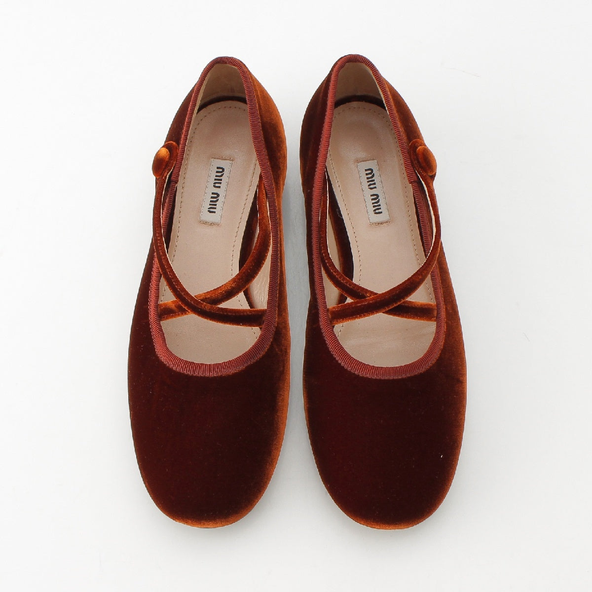 MIUMIU Velour Velvet Strap flat pumps shoes Brown 38 2/1