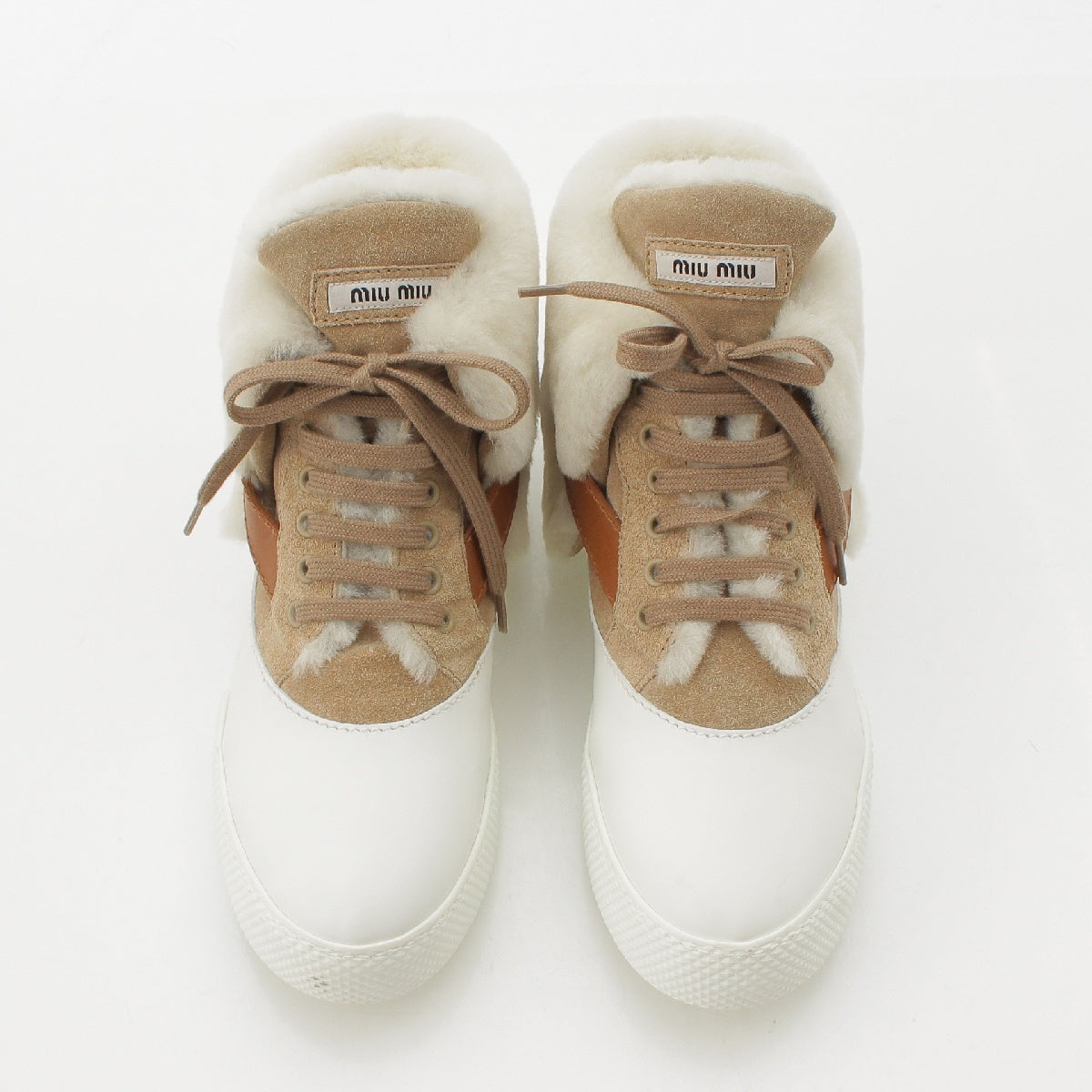 MIUMIU boa fur Logo belt high top sneakers shoes beige 38 2/1