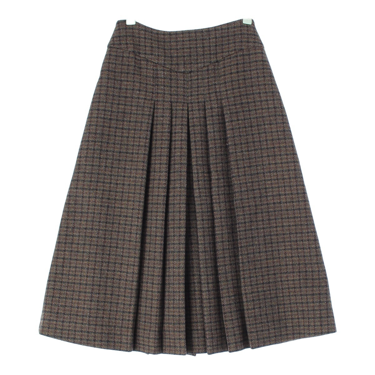 CELINE Edith Reman wool 6Pleated Triomphe lining check pattern skirt 2J105241F Black brown 40