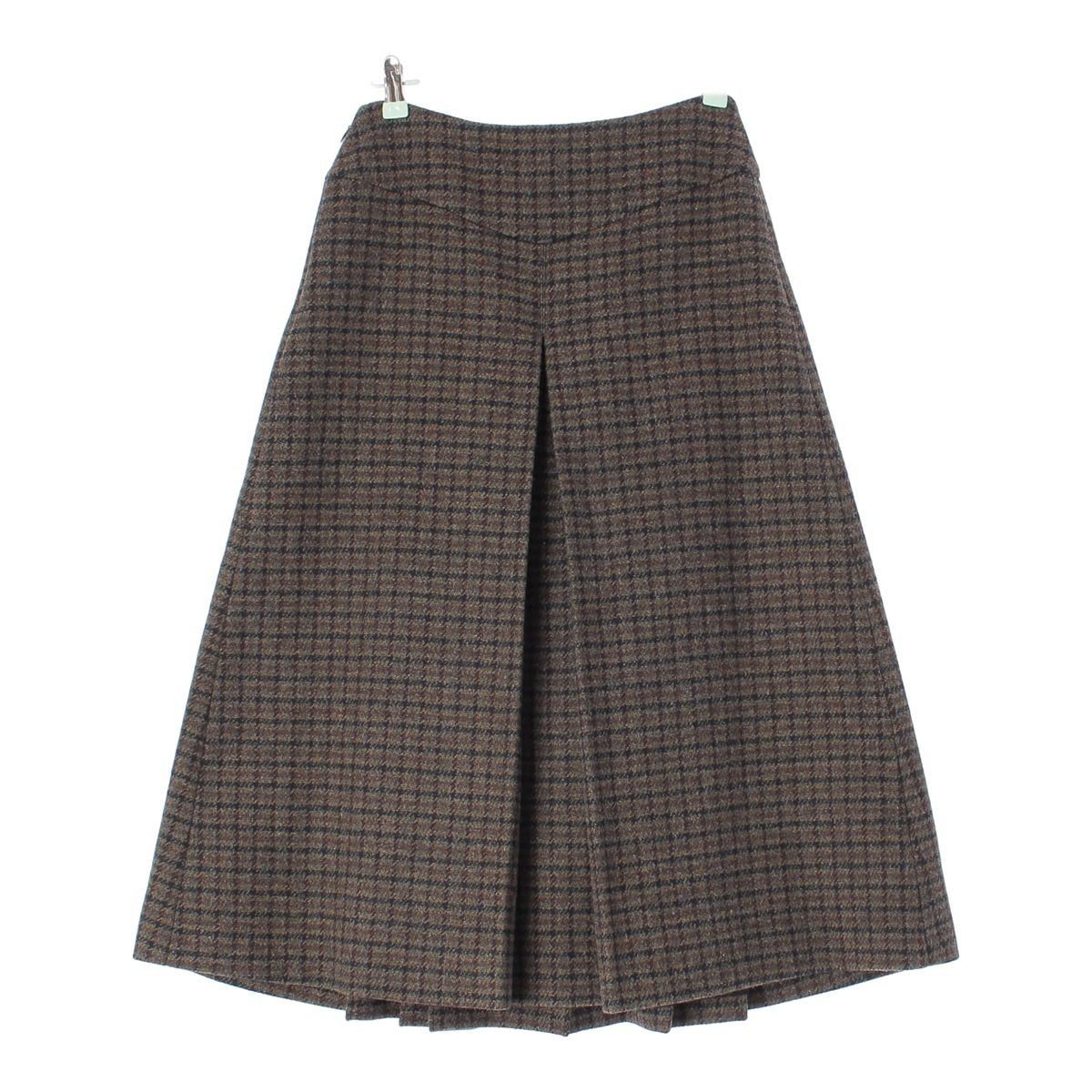 CELINE Edith Reman wool 6Pleated Triomphe lining check pattern skirt 2J105241F Black brown 40