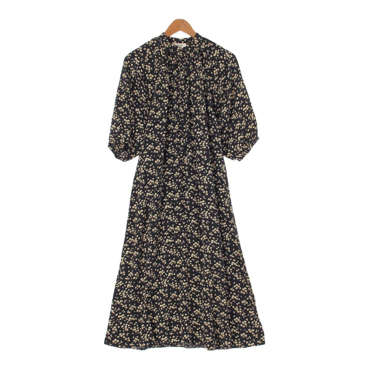 CELINE Edith Reman Viscose Liberty Puff sleeve small floral pattern flower one piece 2R091564D Black yellow 36