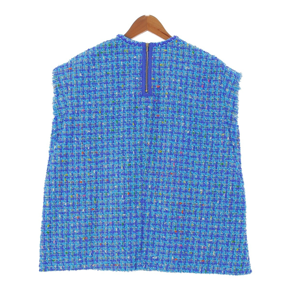 Drawer 23Stainless Steel tweed Sleeveless total pattern Best Vest Tops 6521-299-1070 Blue multicolor 36