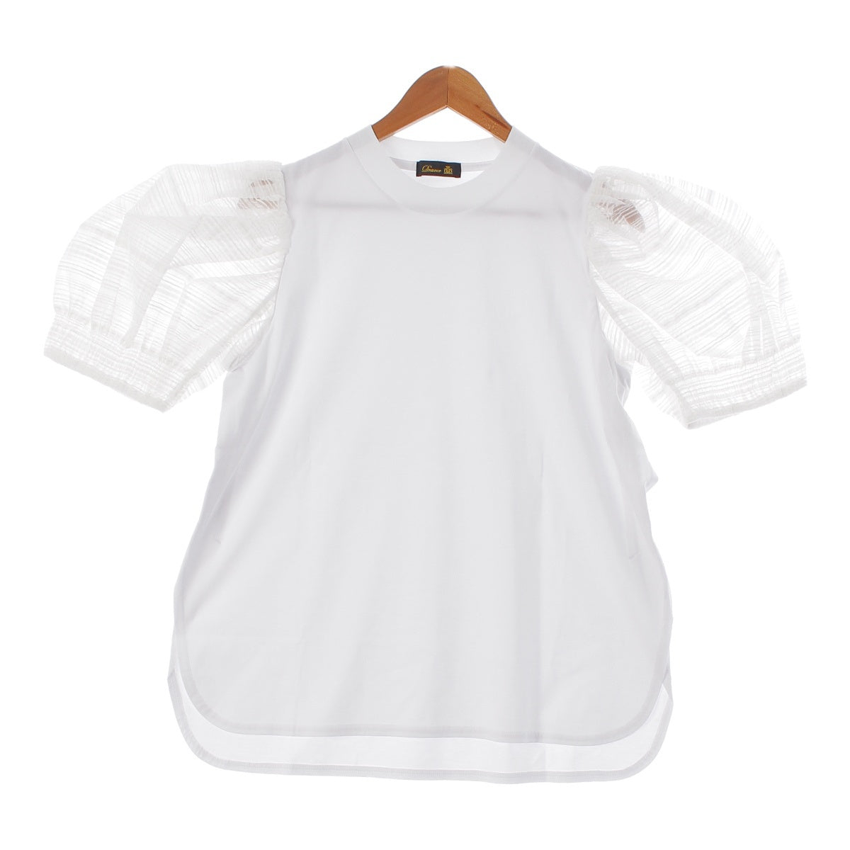 Drawer Jersey, sheer puff sleeves, crew neck Short sleeve T-shirt Cut-and-sew pullover 6517-299-0667 white