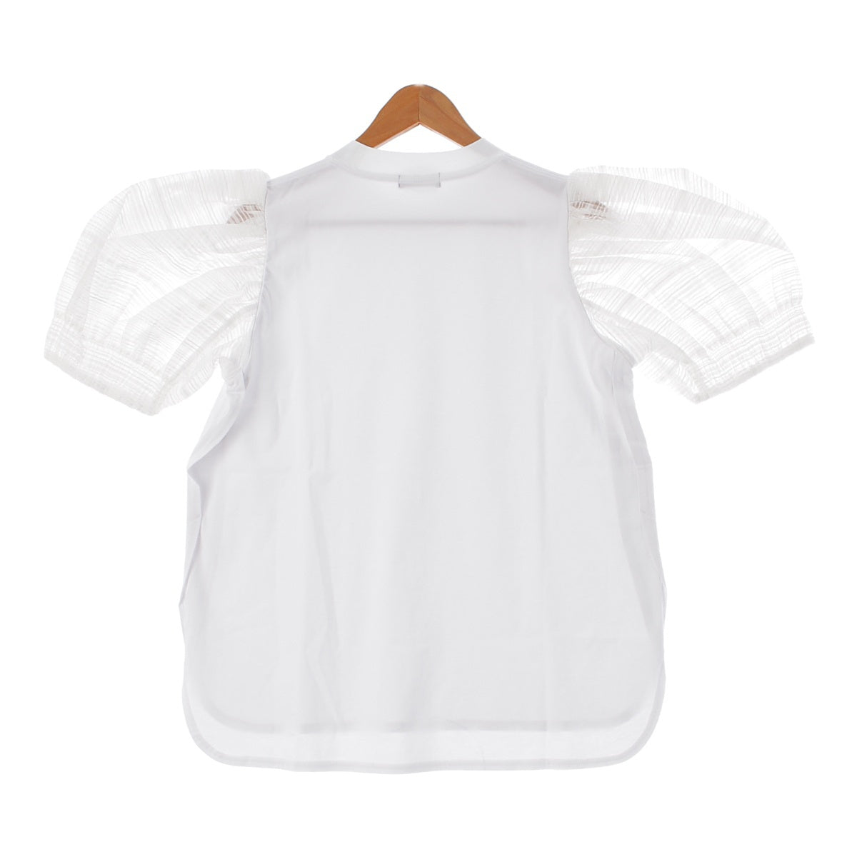 Drawer Jersey, sheer puff sleeves, crew neck Short sleeve T-shirt Cut-and-sew pullover 6517-299-0667 white