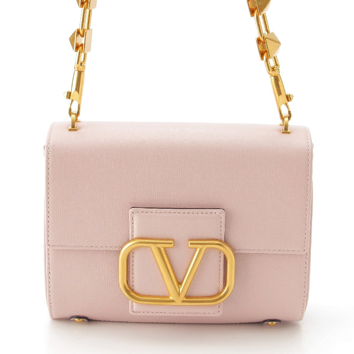 Valentino Stud Sign Calfskin 2WAY Bag Handbag Stud Strap Leather Strap Shoulder Bag Pink GP Gold