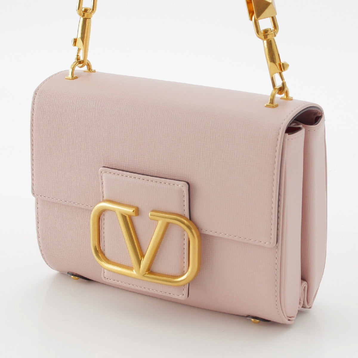 Valentino Stud Sign Calfskin 2WAY Bag Handbag Stud Strap Leather Strap Shoulder Bag Pink GP Gold