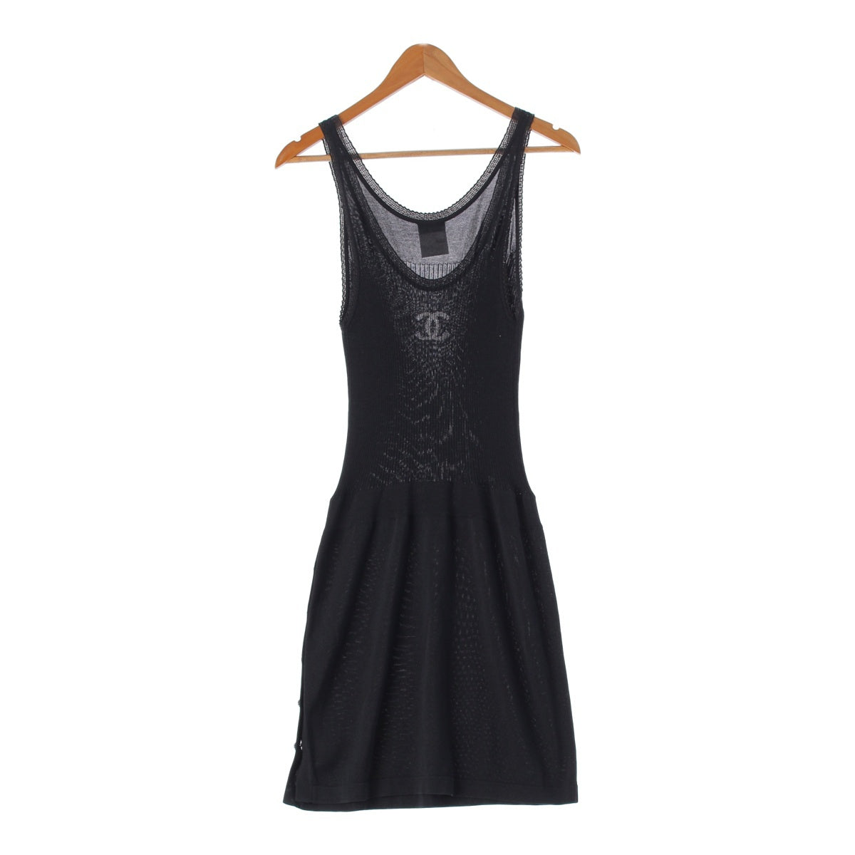 CHANEL 10 years Cotton silk COCO Mark Rib Knit Lion Button one piece Sleeveless tank top P37893  black 38