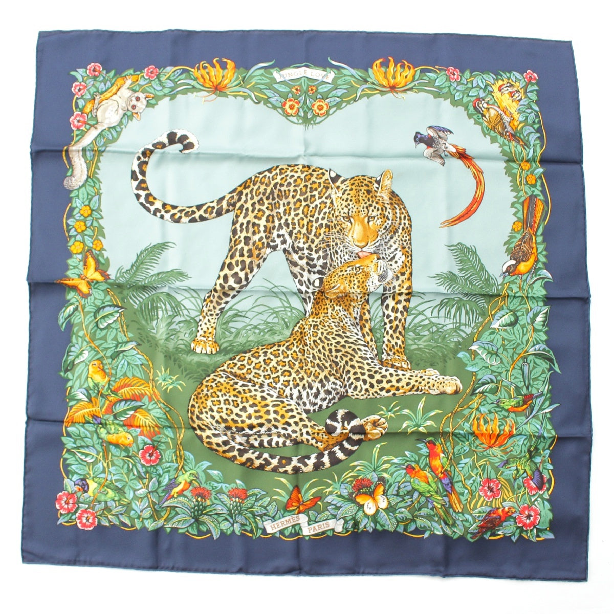 HERMES 24AW Calle 90 silk JUNGLE LOVE scarf scarf Navy