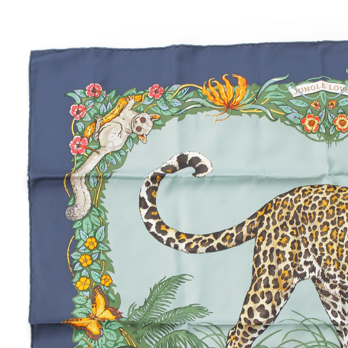 HERMES 24AW Calle 90 silk JUNGLE LOVE scarf scarf Navy