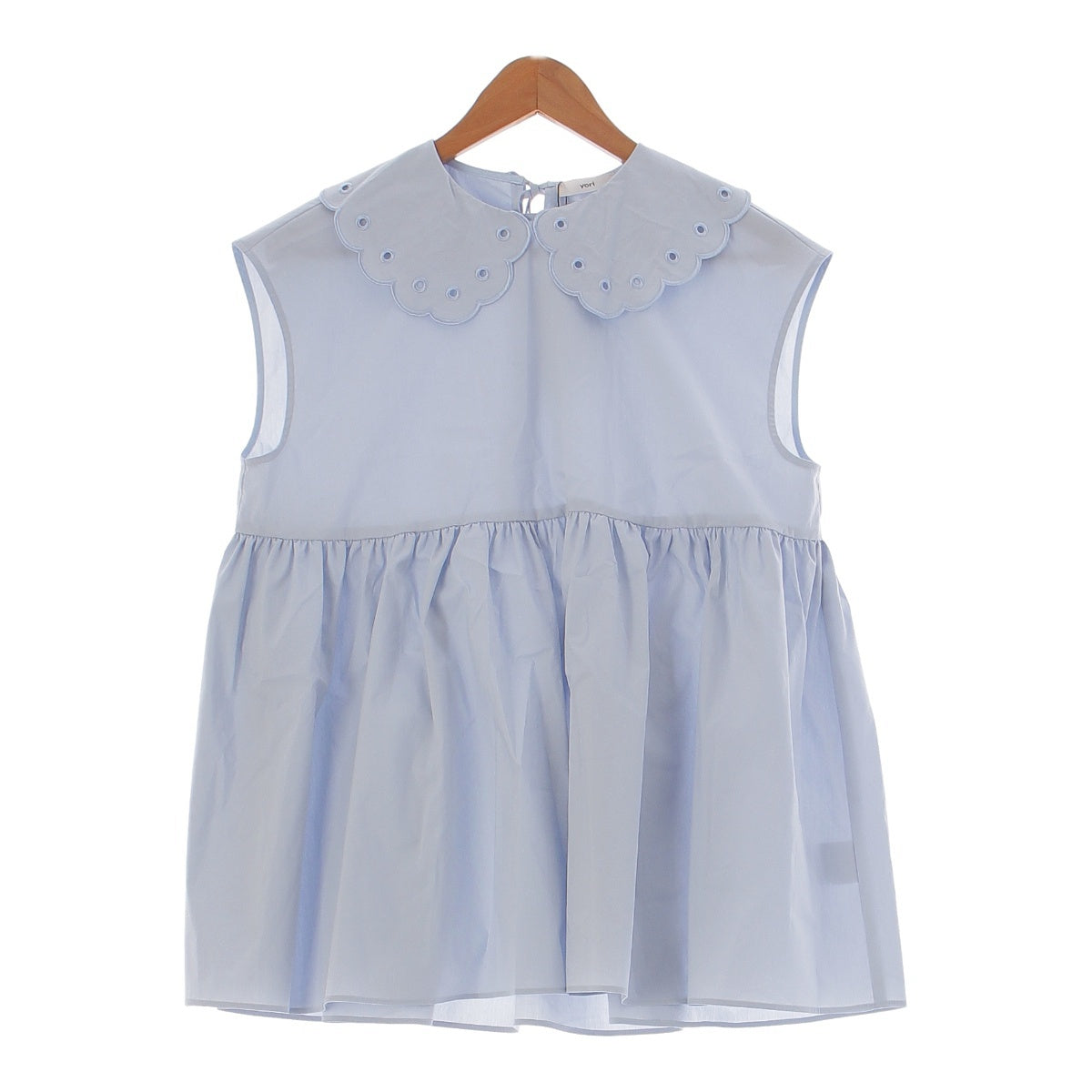 yori 24 years cotton scallop collar sleeveless blouse Tunics Shirts Tops Light blue F