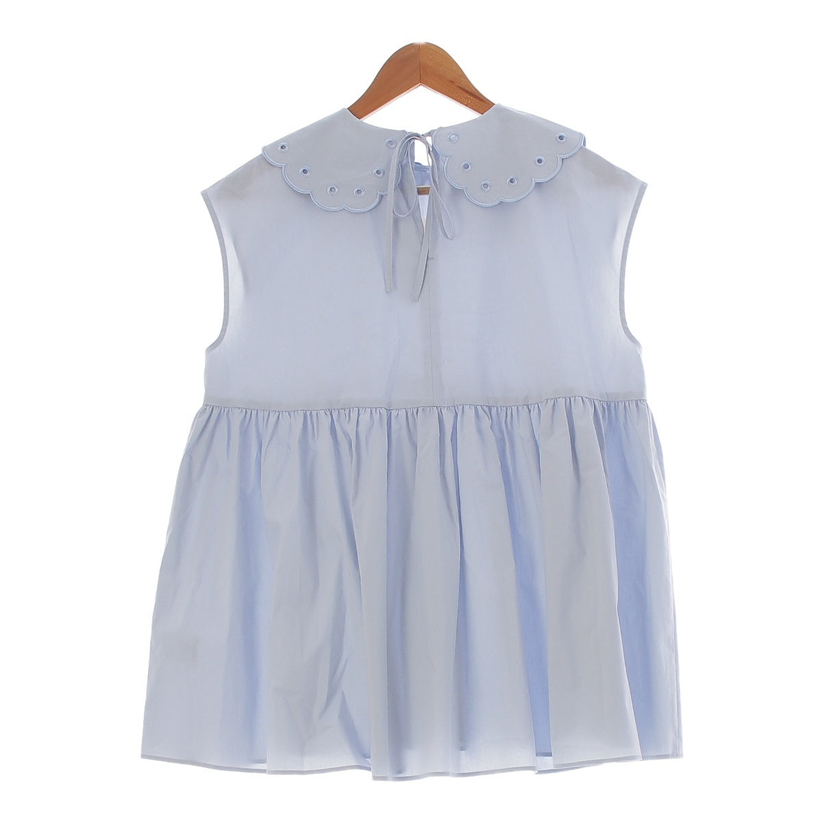 yori 24 years cotton scallop collar sleeveless blouse Tunics Shirts Tops Light blue F