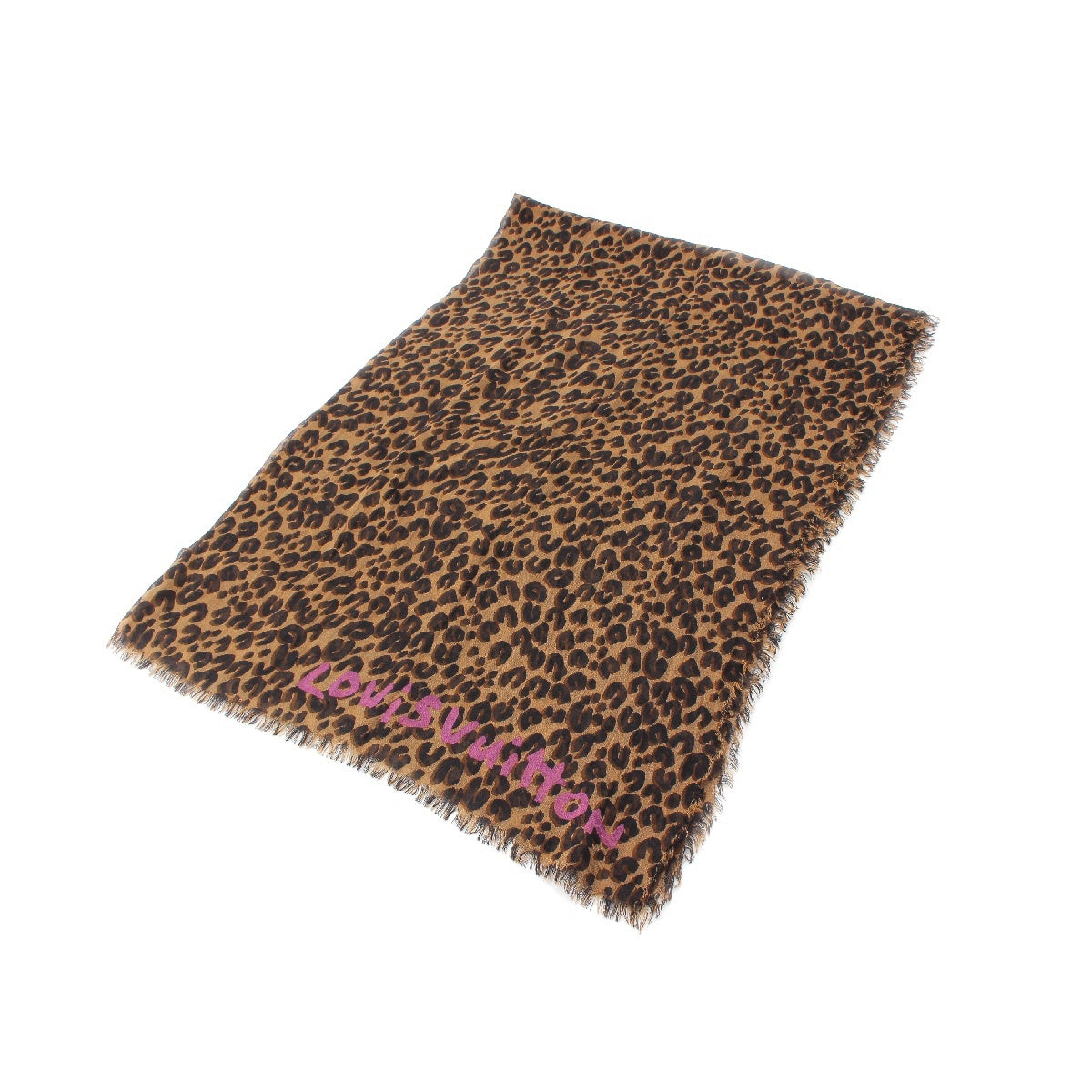 LOUIS VUITTON Graffiti cashmere silk Fringe Leopard Pattern Leopard Large Stall Scarves & Shawls M72115 Brown