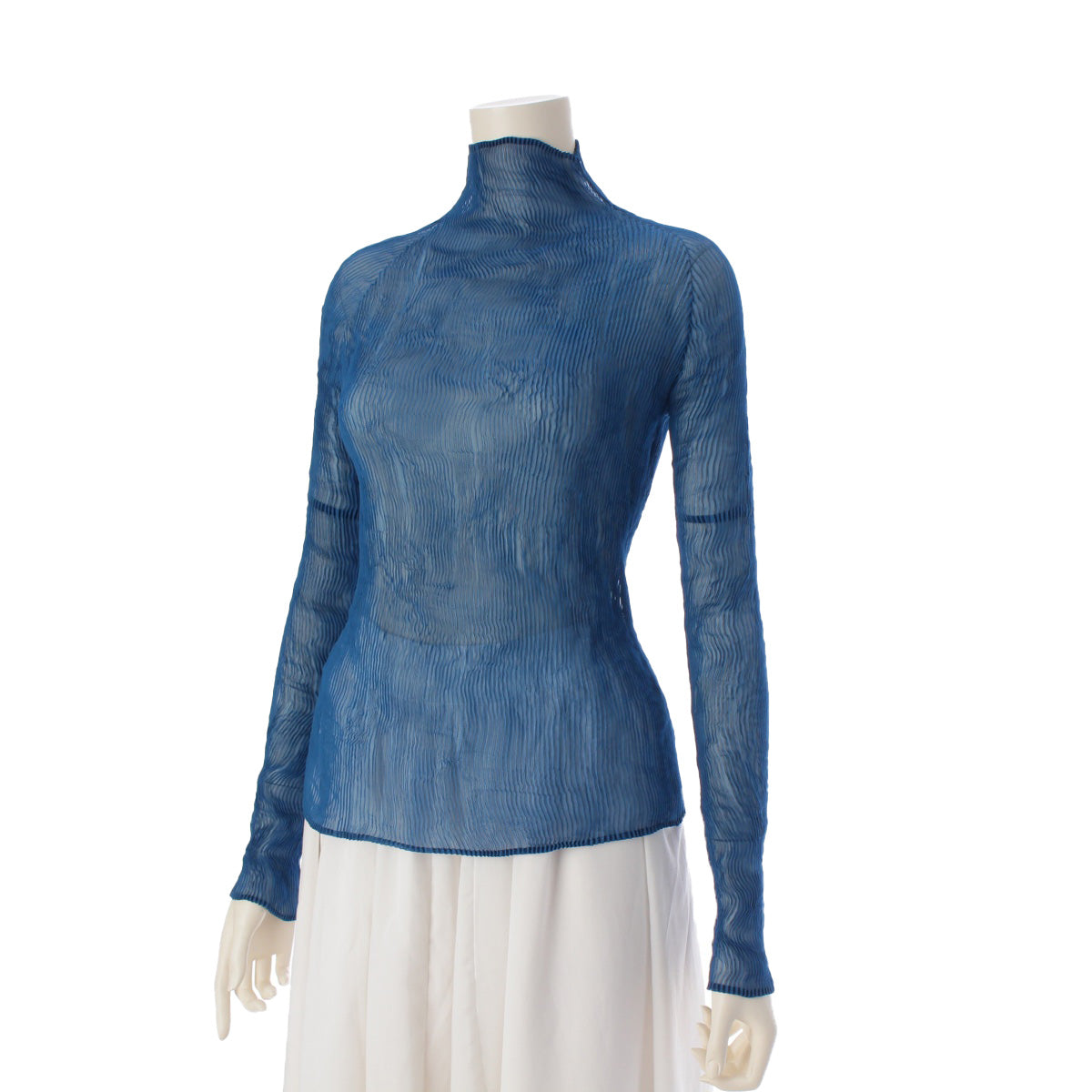 ISSEY MIYAKE Wave Pleated Turtleneck Cut tops IM61FJ410 blue 2