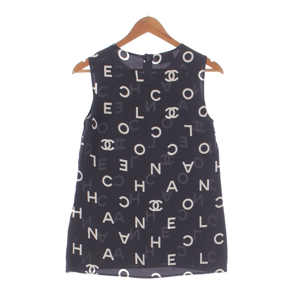 CHANEL 97P silk COCO Mark logo all-over print sleeveless blouse Cut Top black