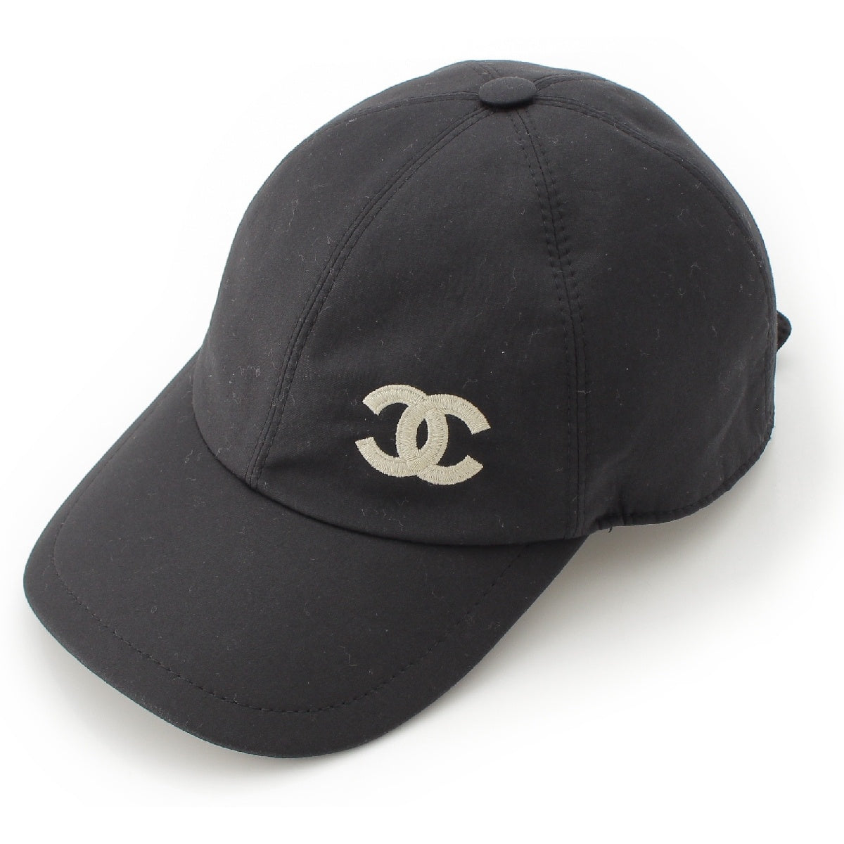 CHANEL Nylon cotton COCO Mark cap hat Black White