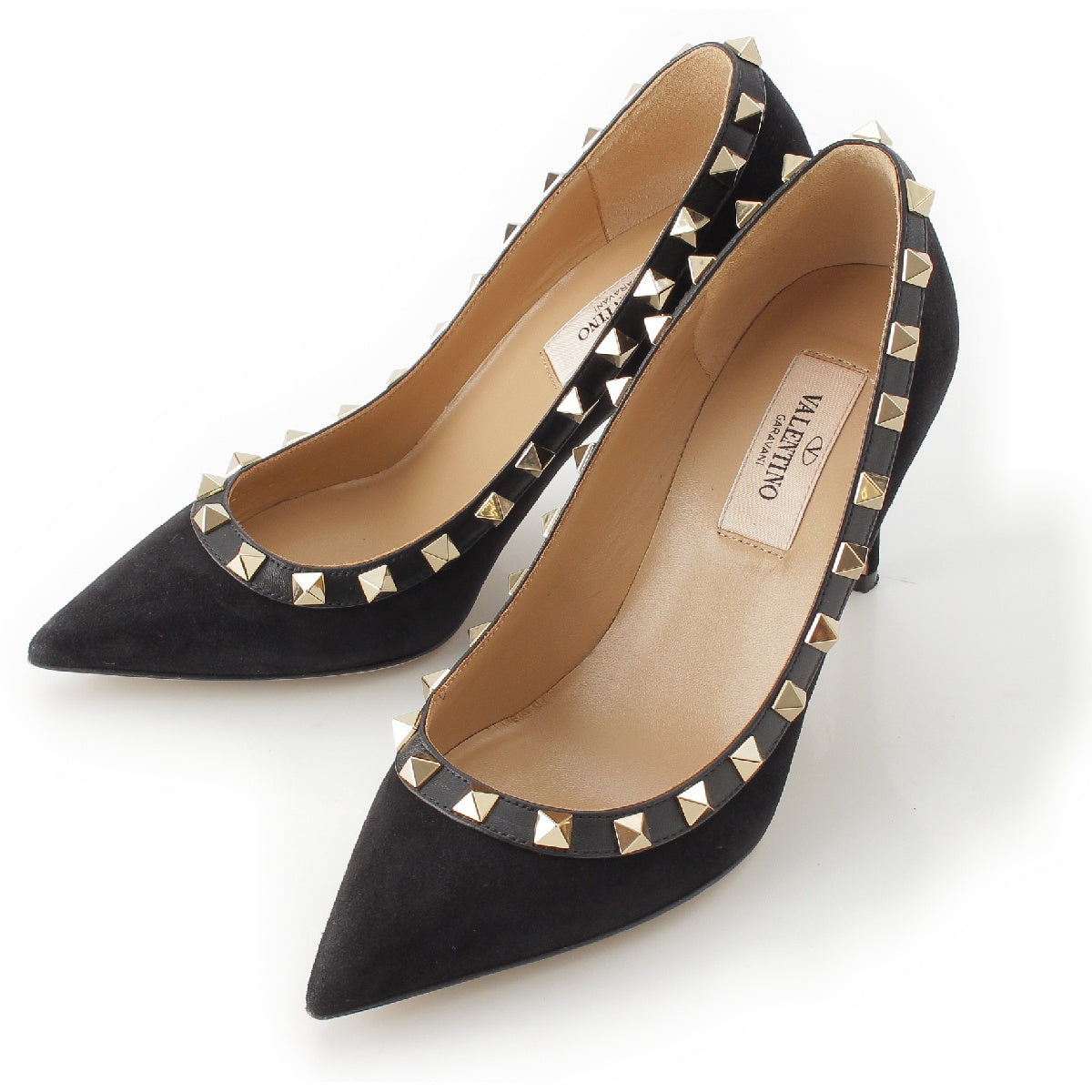 VALENTINO Suede leather Rockstud heels pumps black 34