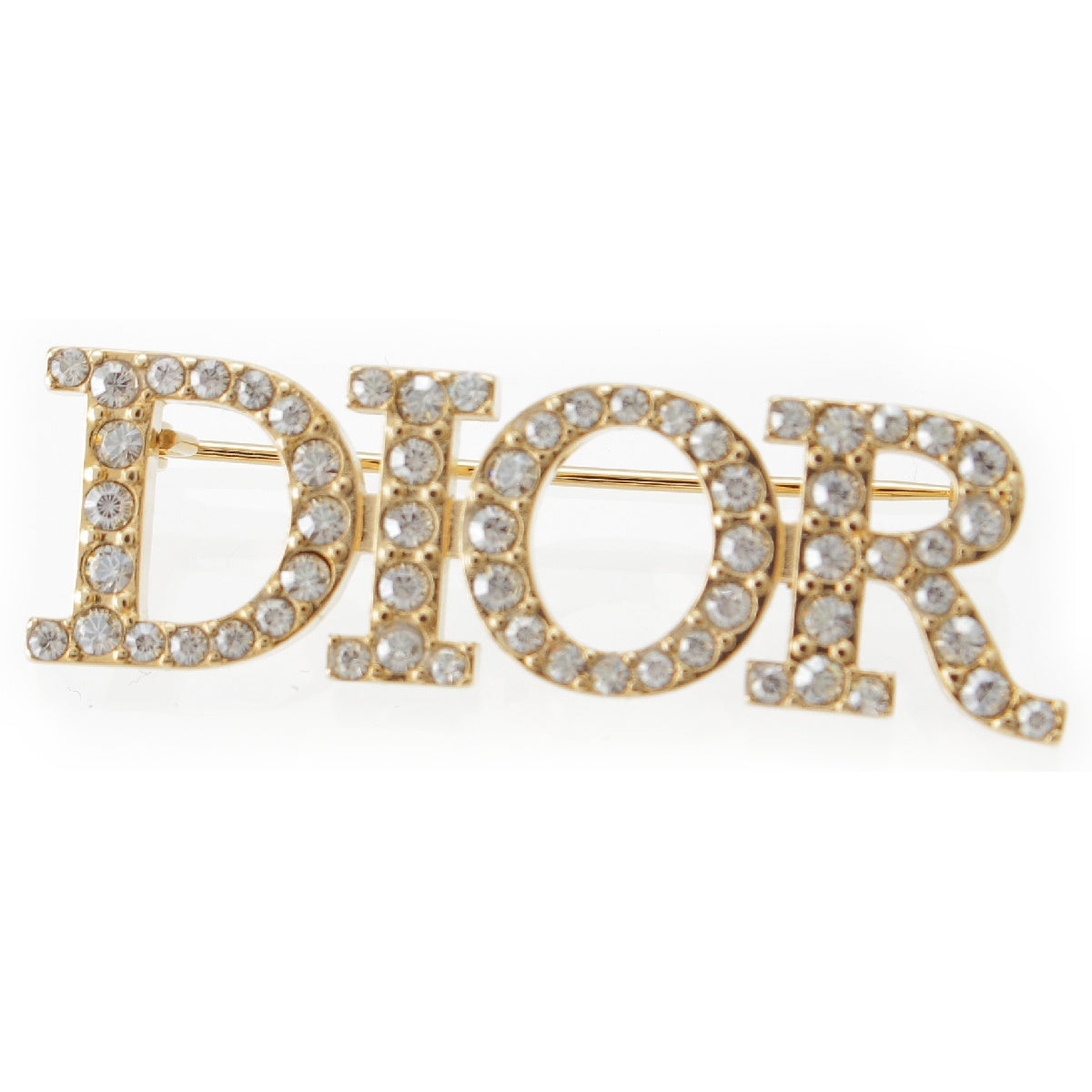 Christian Dior DIOR logo rhinestone Brooch Accessories gold