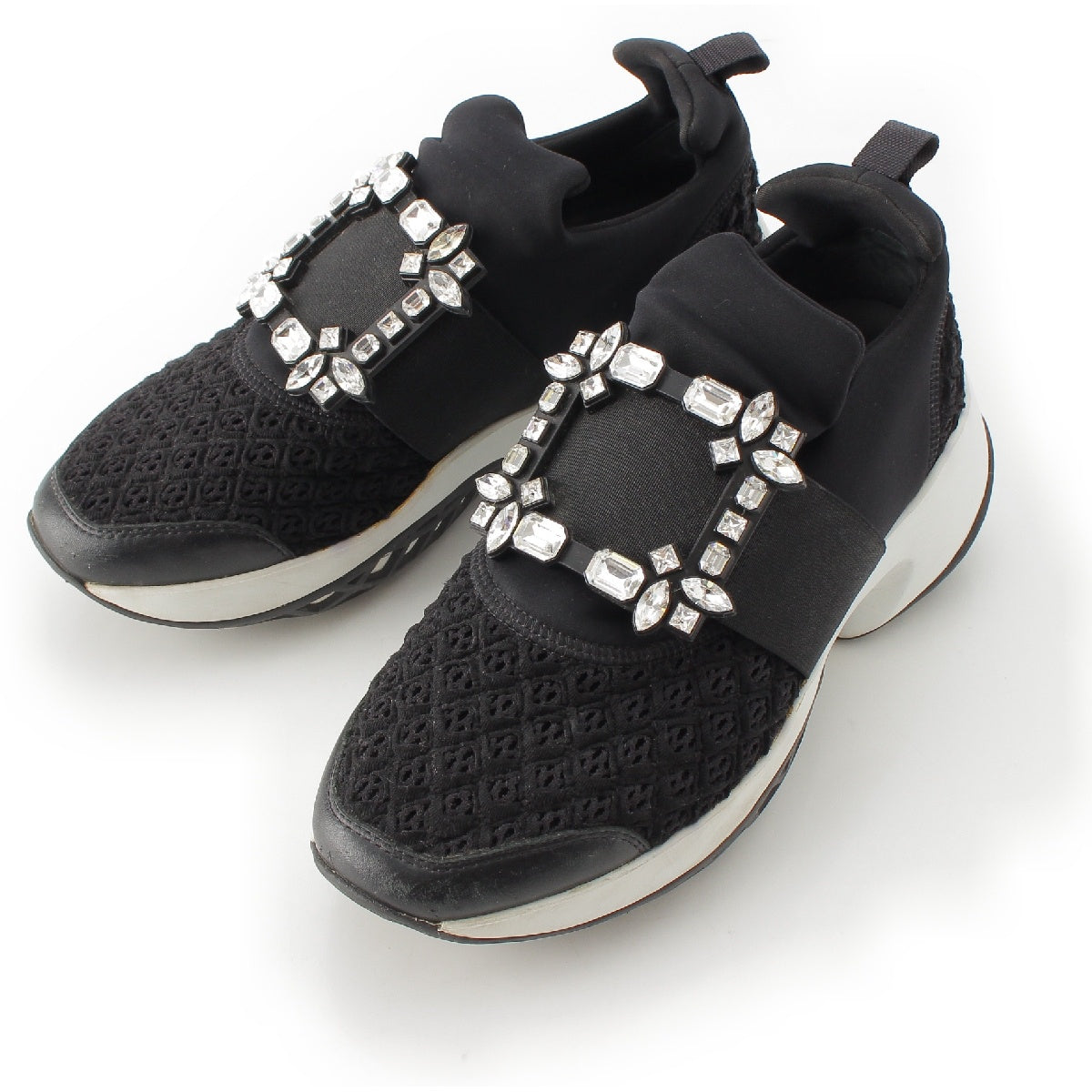 Roger Vivier Jewel Buckle Lace Sneakers RVW50624180 Black White 37