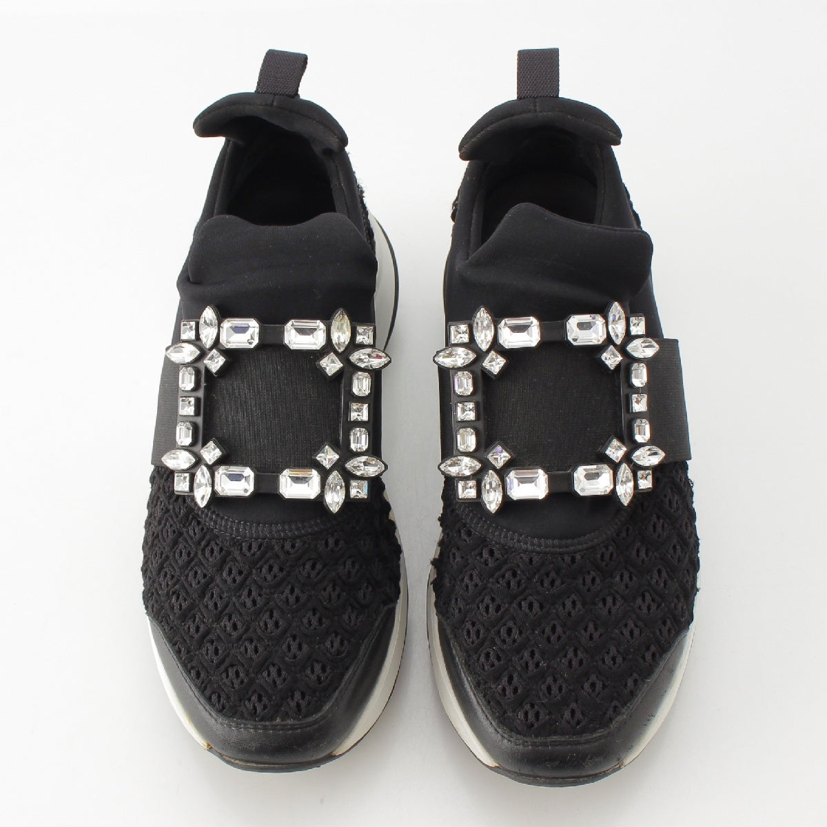 Roger Vivier Jewel Buckle Lace Sneakers RVW50624180 Black White 37