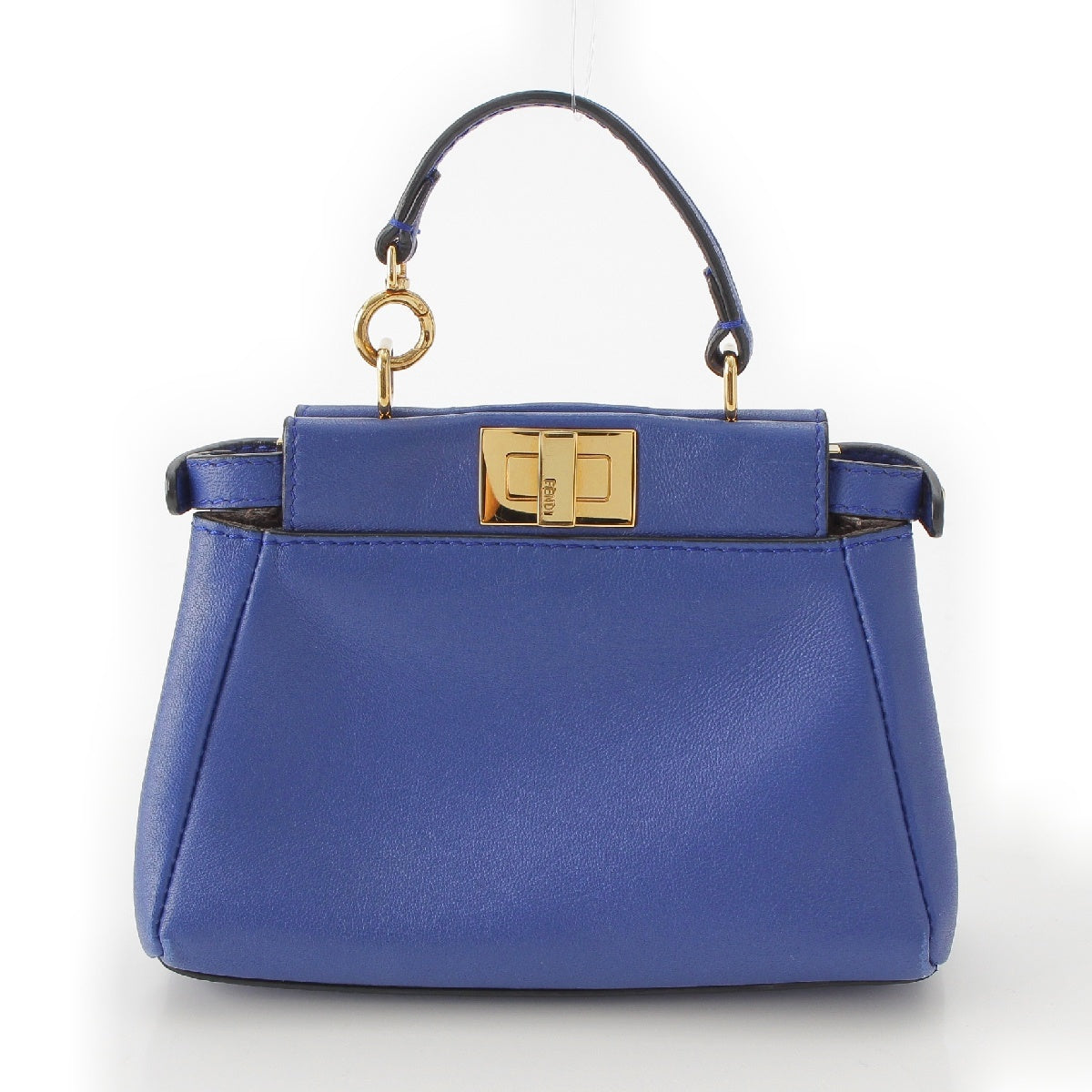 FENDI Micro peek-a-boo leather 2way Handbag Shoulder Pochette 8M0355 Gold Metal Blue