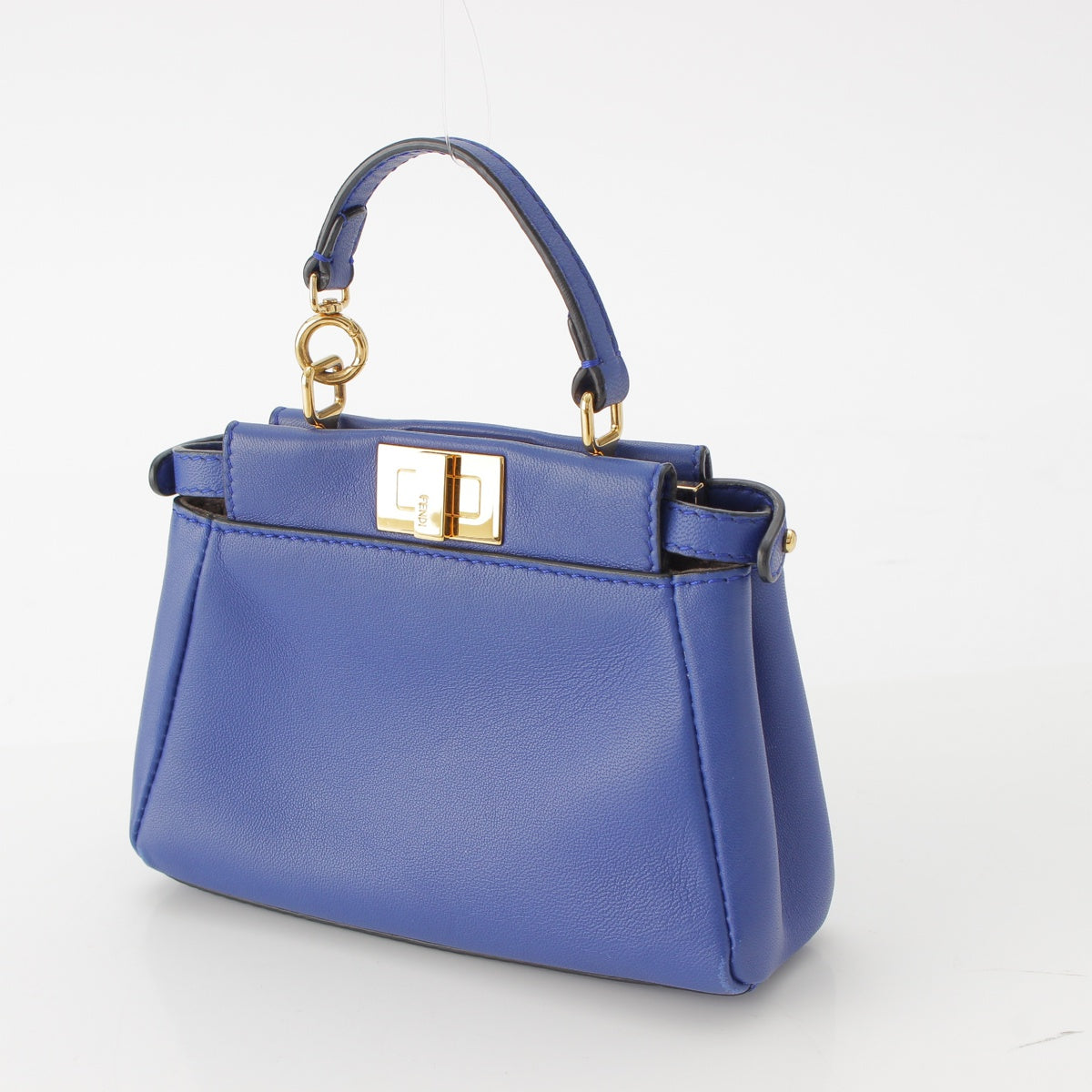 FENDI Micro peek-a-boo leather 2way Handbag Shoulder Pochette 8M0355 Gold Metal Blue