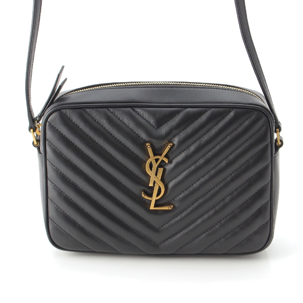 SAINT LAURENT Monogram Saint Laurent leather YSL logo V-stitch camera Shoulder Bag Pochette 761554 black