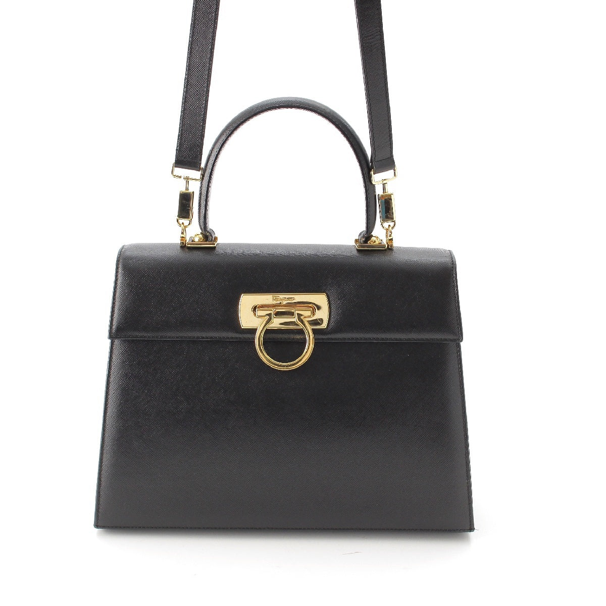 Salvatore Ferragamo leather Gancini 2way Gold Metal Handbag Shoulder Bag BA21 2181 black