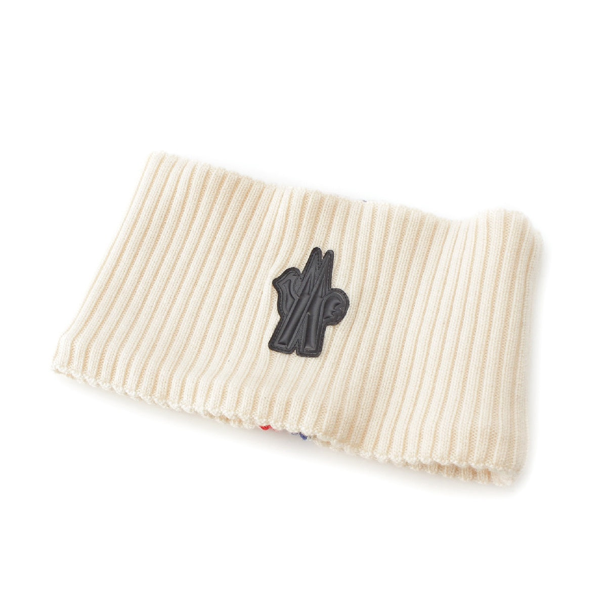 MONCLER 22 years wool Neck warmer with leather patch and logo Accessory Ivory